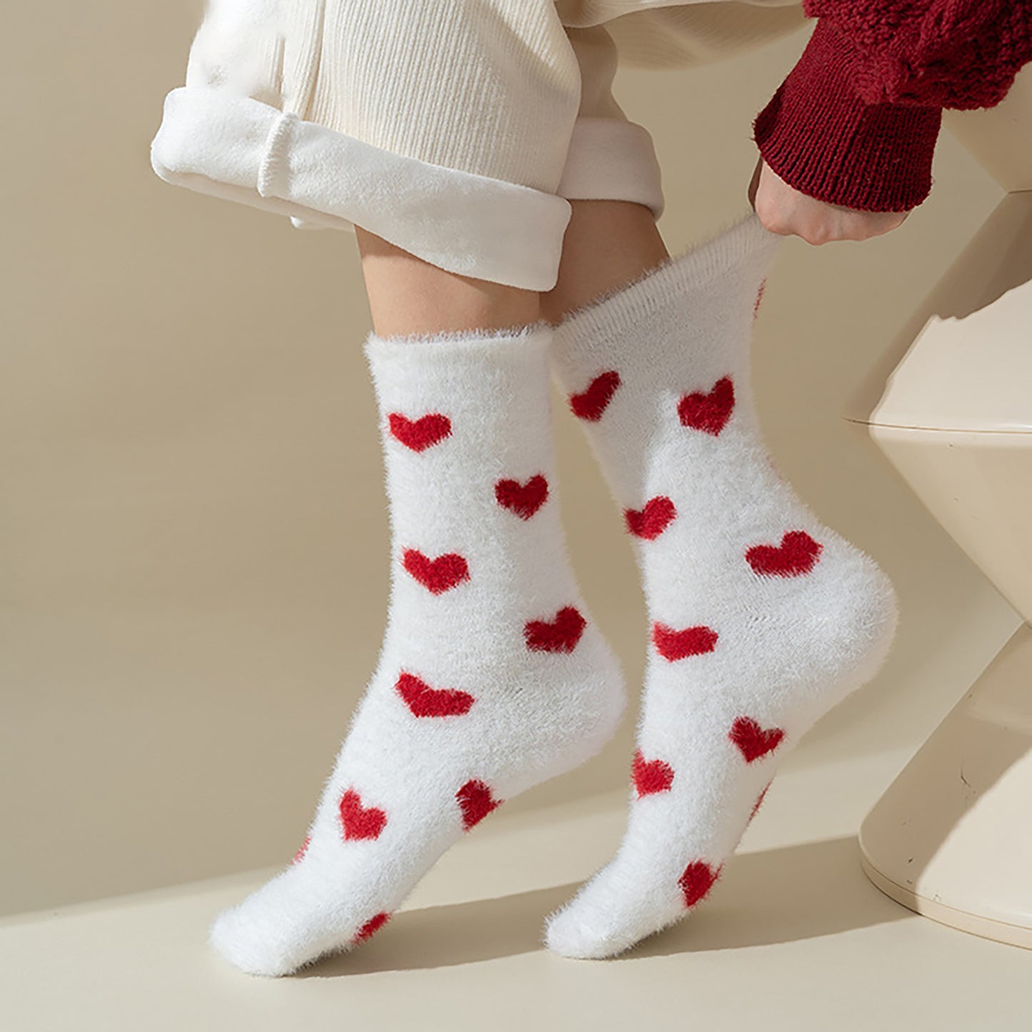Anna-Kaci Women's 6pk Fuzzy Heart Socks - Plush Mid-Calf Socks for Cozy Lounging & Casual Wear
