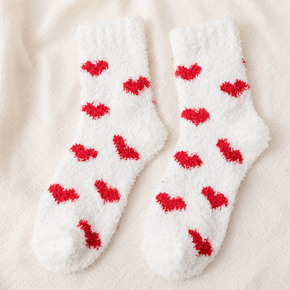 Anna-Kaci Women's 6pk Fuzzy Heart Socks - Plush Mid-Calf Socks for Cozy Lounging & Casual Wear