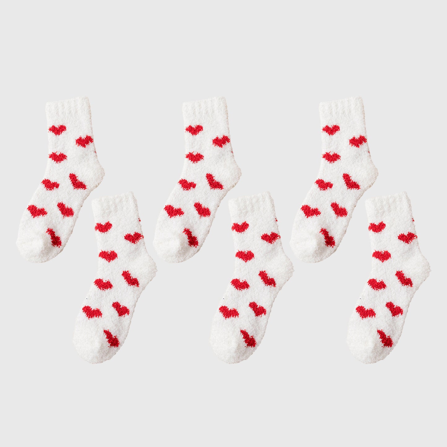 Anna-Kaci Women's 6pk Fuzzy Heart Socks - Plush Mid-Calf Socks for Cozy Lounging & Casual Wear