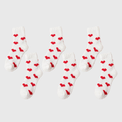 Anna-Kaci Women's 6pk Fuzzy Heart Socks - Plush Mid-Calf Socks for Cozy Lounging & Casual Wear