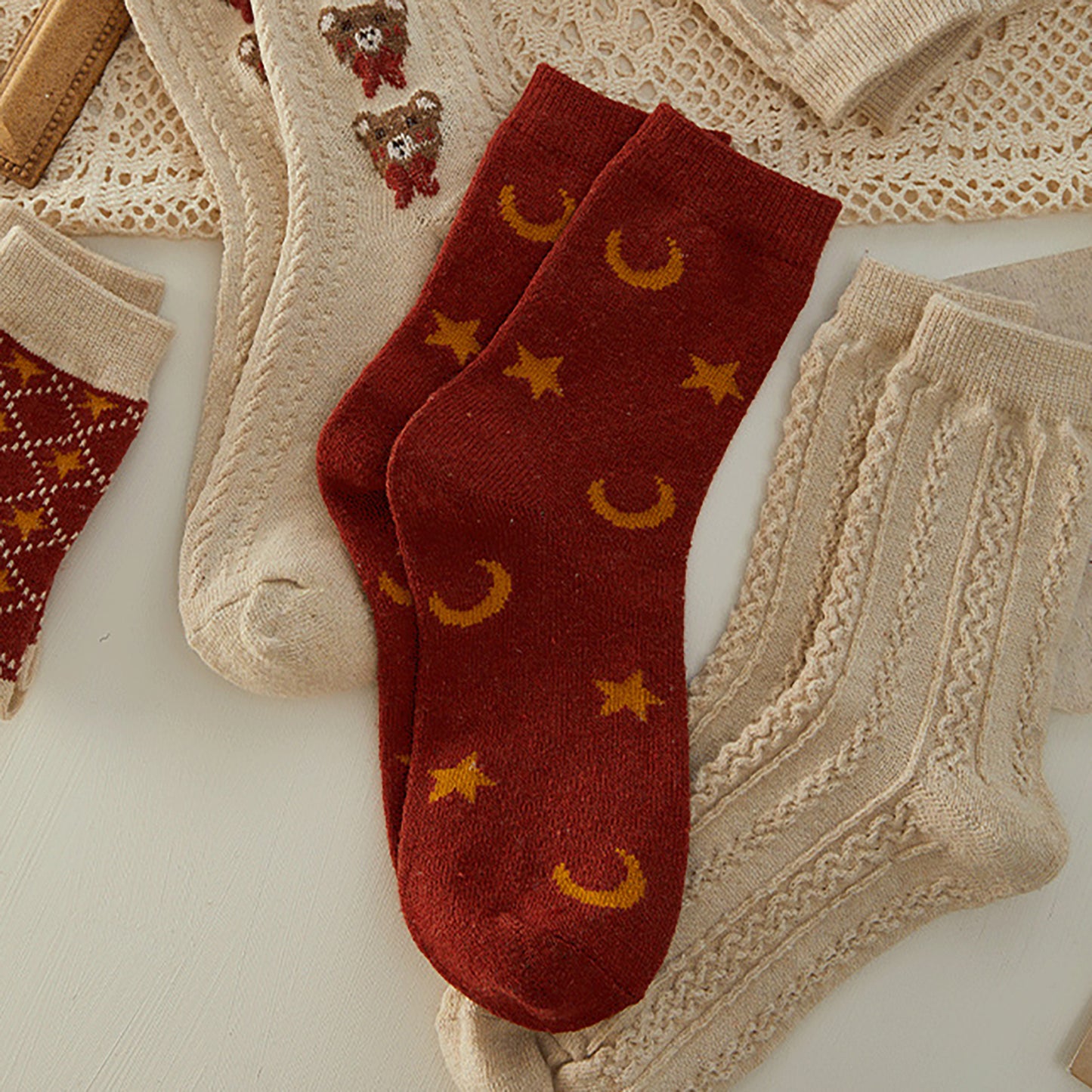 Anna-Kaci Women's 6pk Cozy Knitted Mid-Calf Socks for Winter & Casual Styling