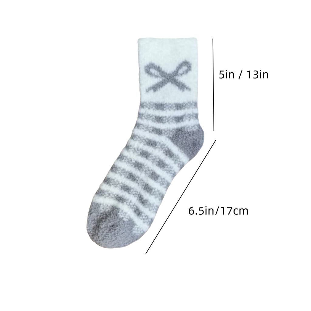 Anna-Kaci 3-Pair Fuzzy Bow Knit Crew Socks Set with Plush Soft Texture, Stretchy Cozy Fabric, and Graphic Bow Pattern for Gifting