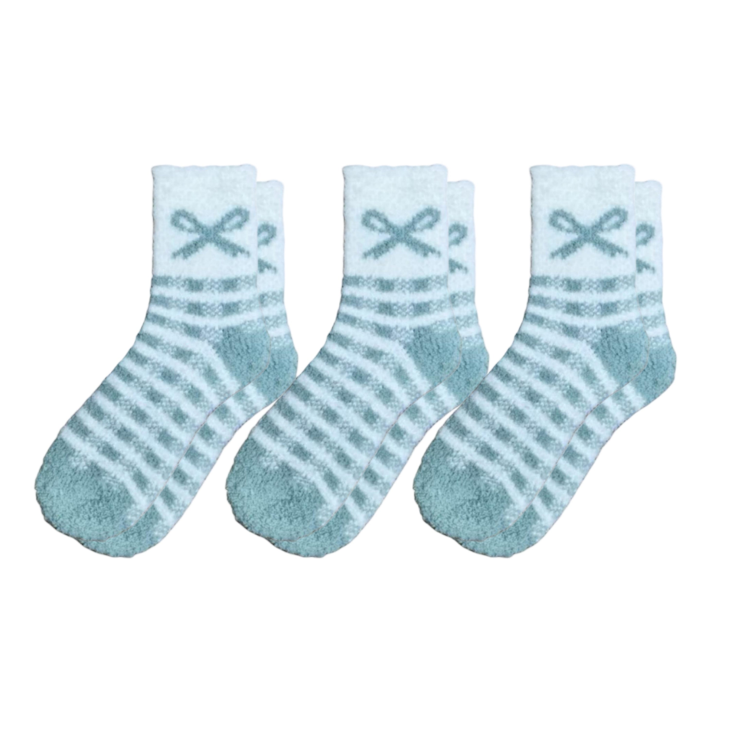 Anna-Kaci 3-Pair Fuzzy Bow Knit Crew Socks Set with Plush Soft Texture, Stretchy Cozy Fabric, and Graphic Bow Pattern for Gifting