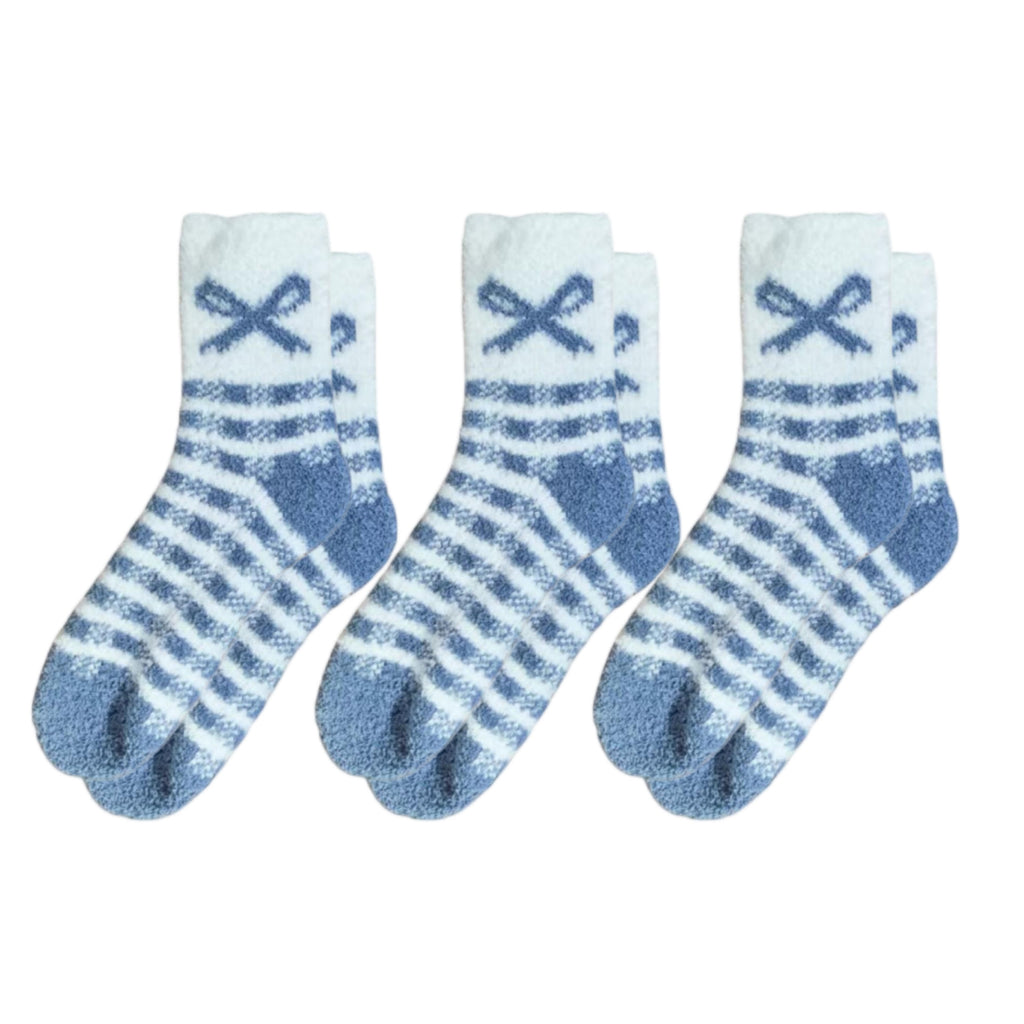 Anna-Kaci 3-Pair Fuzzy Bow Knit Crew Socks Set with Plush Soft Texture, Stretchy Cozy Fabric, and Graphic Bow Pattern for Gifting