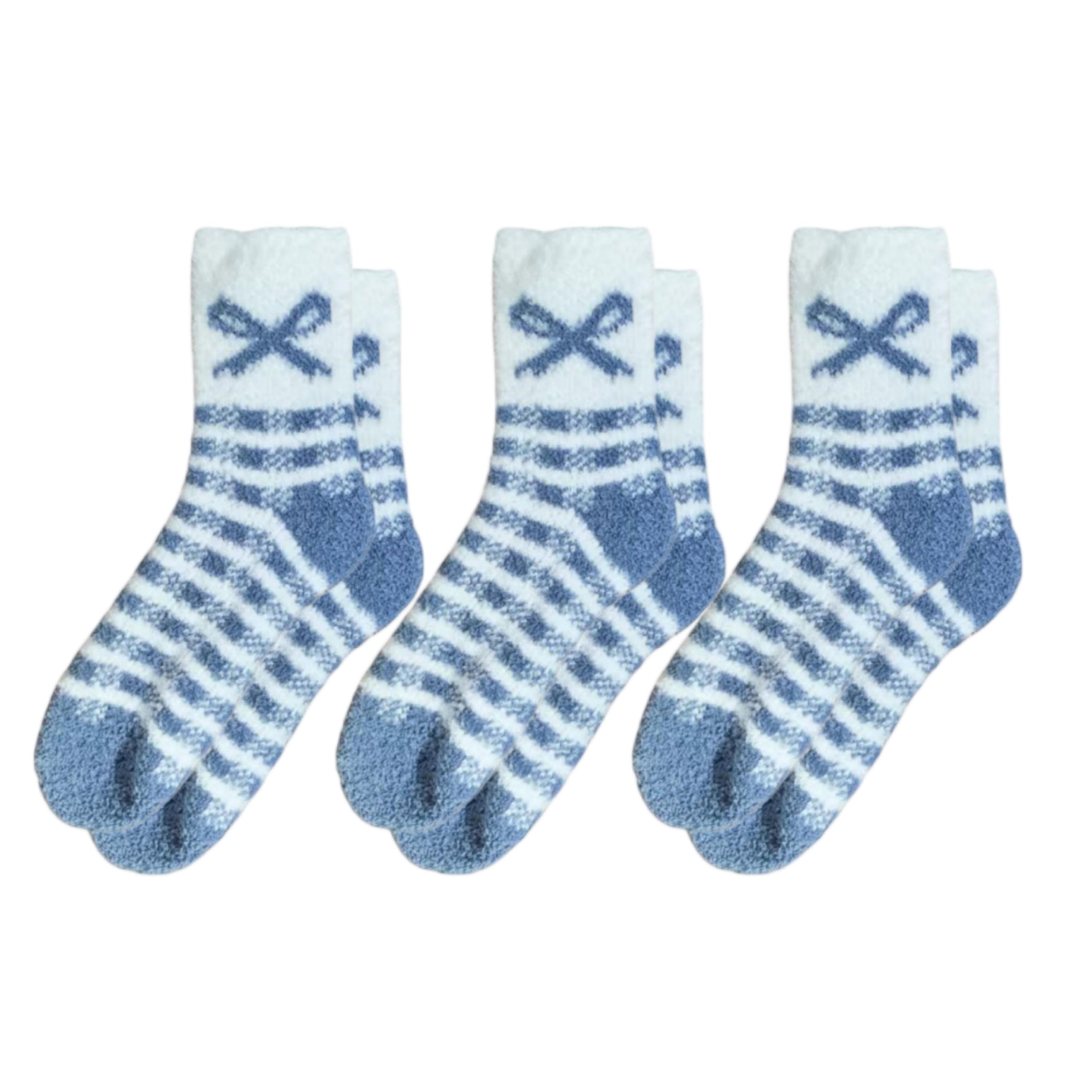 Anna-Kaci 3-Pair Fuzzy Bow Knit Crew Socks Set with Plush Soft Texture, Stretchy Cozy Fabric, and Graphic Bow Pattern for Gifting