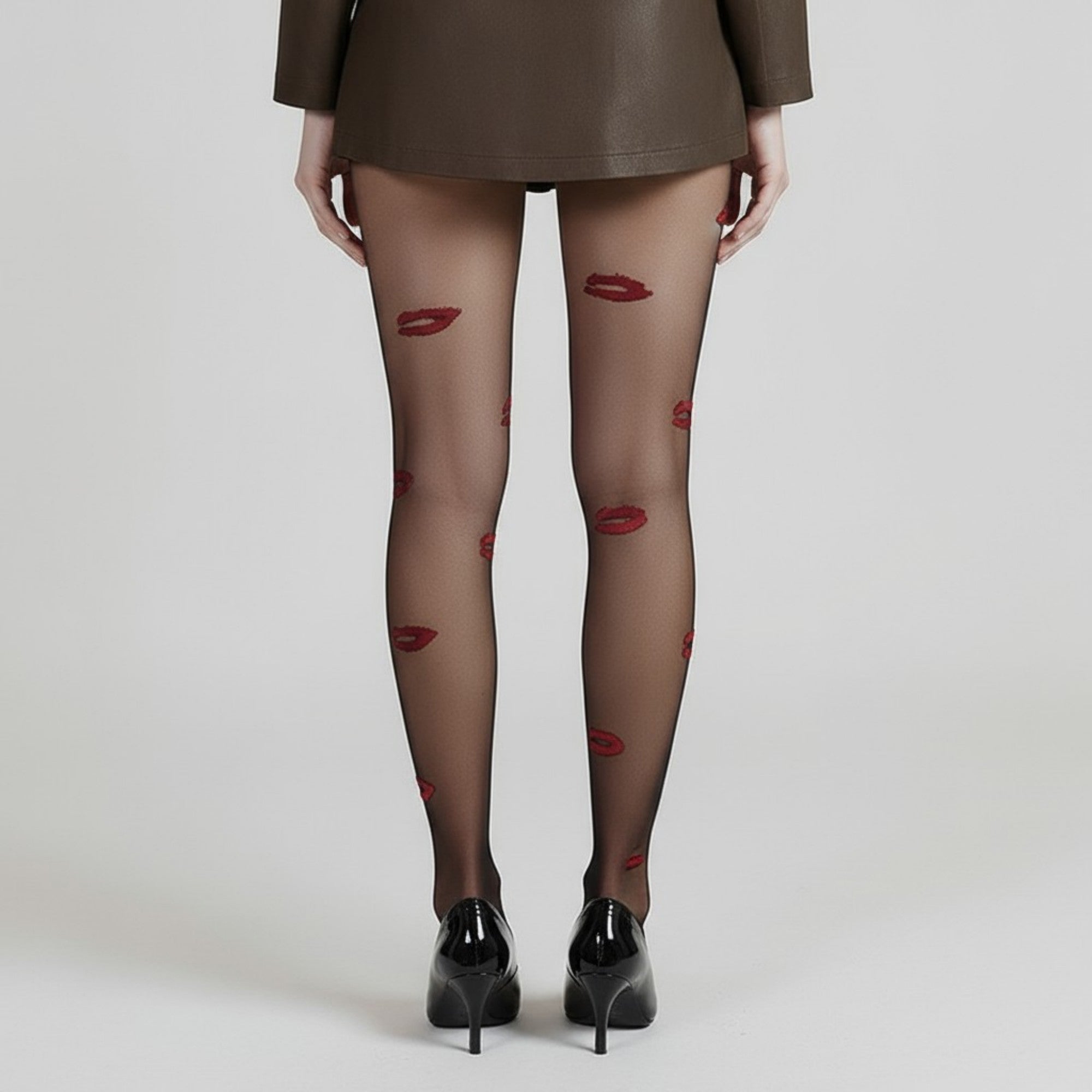 Anna-Kaci Women's Sheer Tights with Embroidered Lip Pattern Design