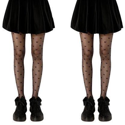 Anna-Kaci 2pcs Women's Sheer Tights with Allover Bow Pattern Design
