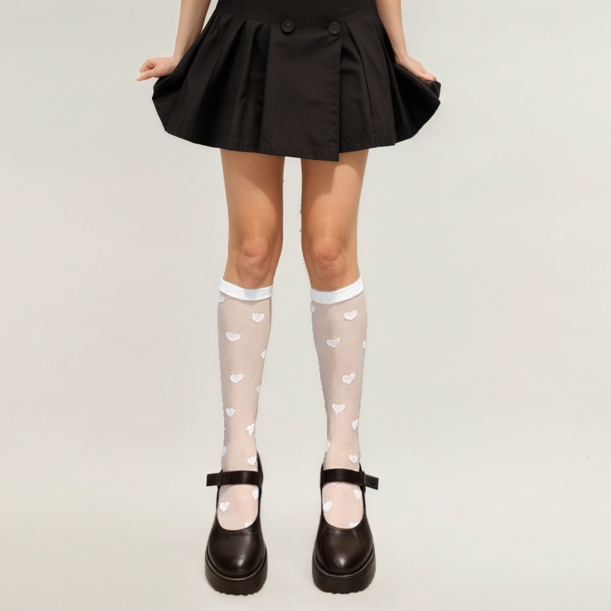 Anna-Kaci Women's Sheer Knee-High Socks with Heart Pattern Mesh Design