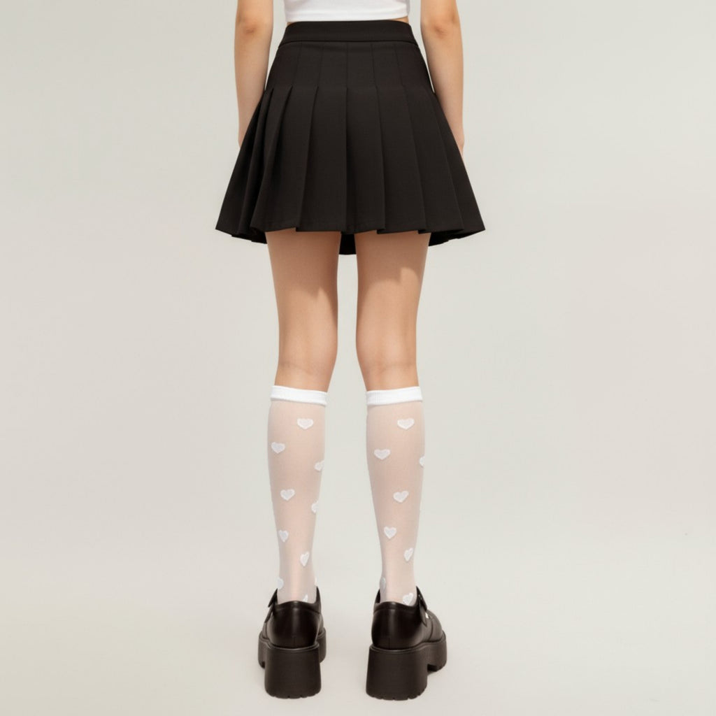 Anna-Kaci Women's Sheer Knee-High Socks with Heart Pattern Mesh Design