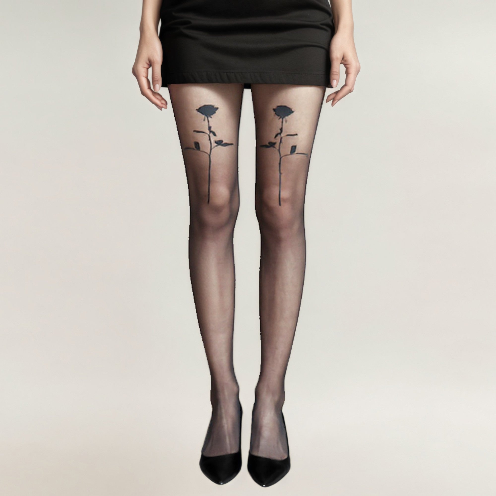 Anna-Kaci Women's Sheer Tights with Bold Floral Thigh Print Design