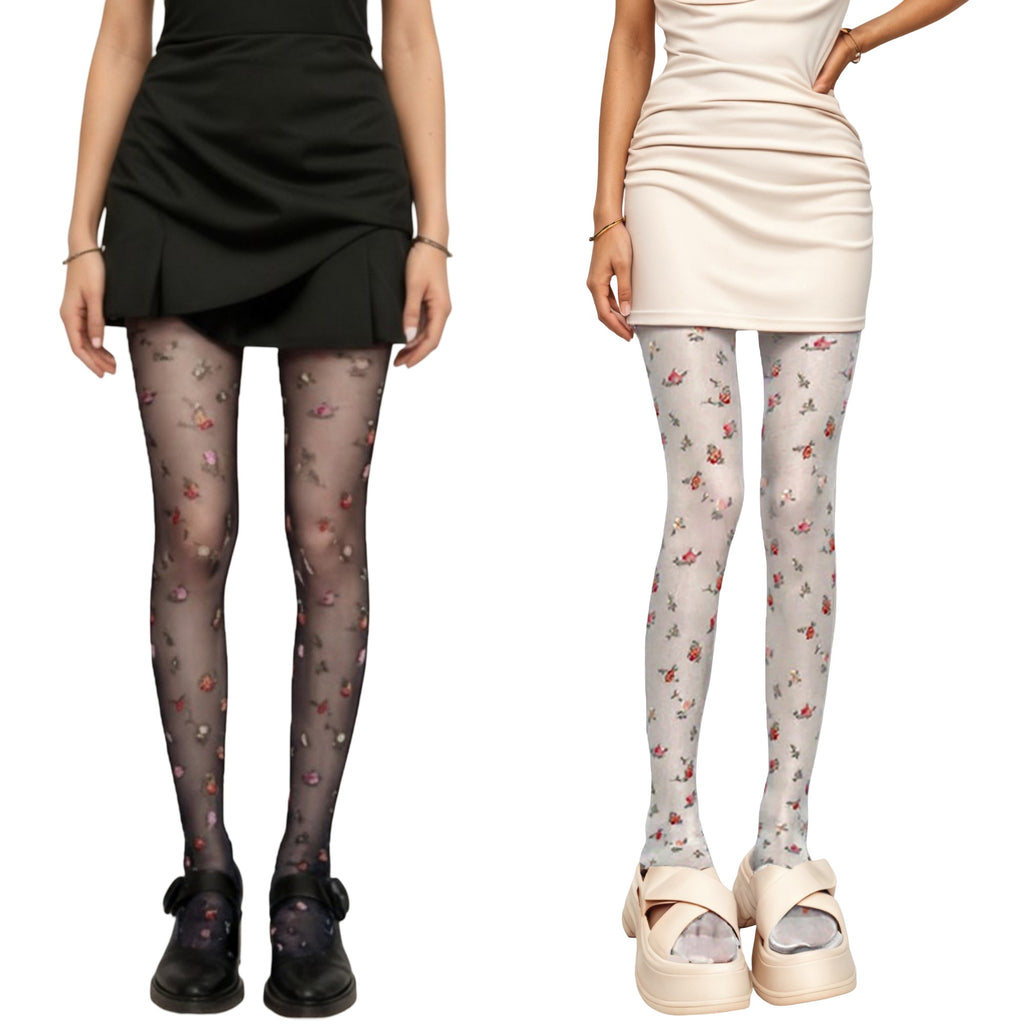 Anna-Kaci 2pcs Women's Sheer Floral Print Tights with Delicate Allover Pattern