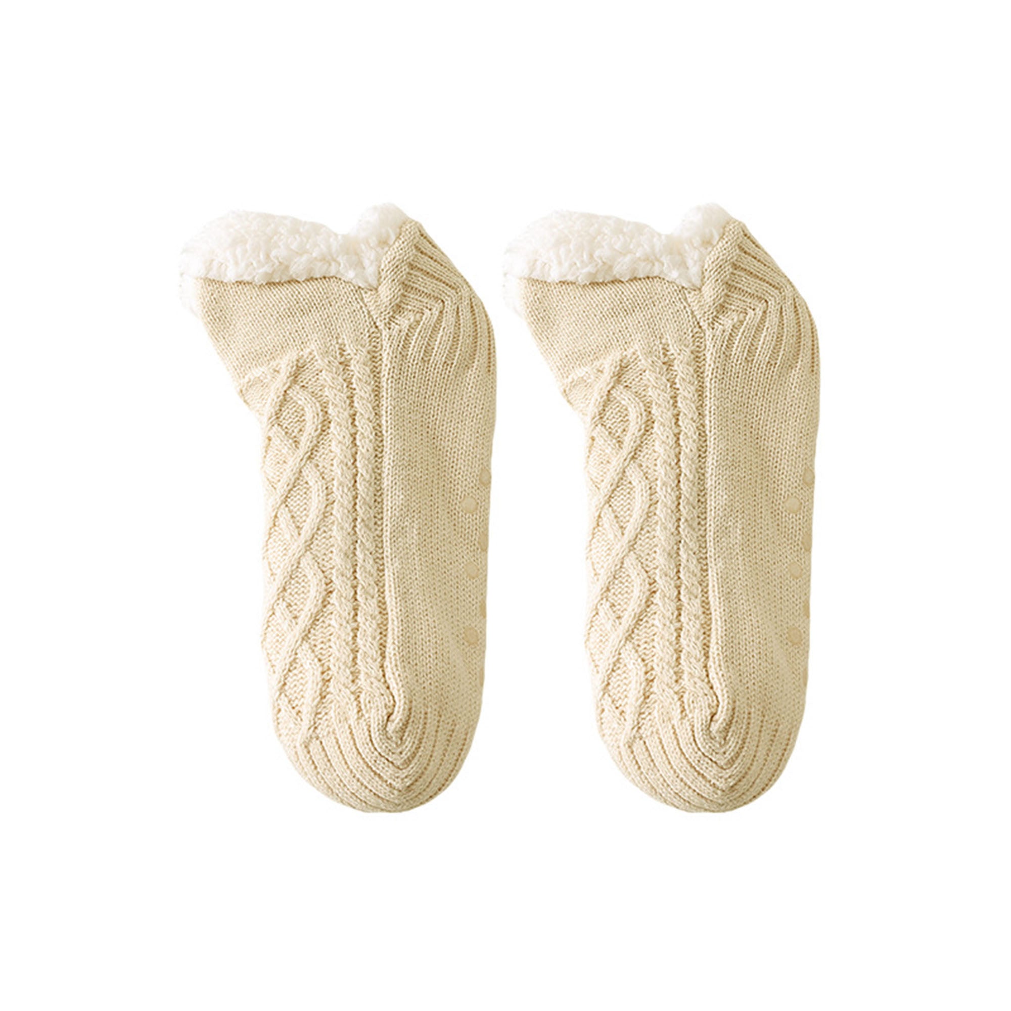 Anna-Kaci Cozy Cable Knit Plush-Lined Slipper Socks with Soft Warm Interior, Non-Slip Grips, and Flexible Low-Cut Fit