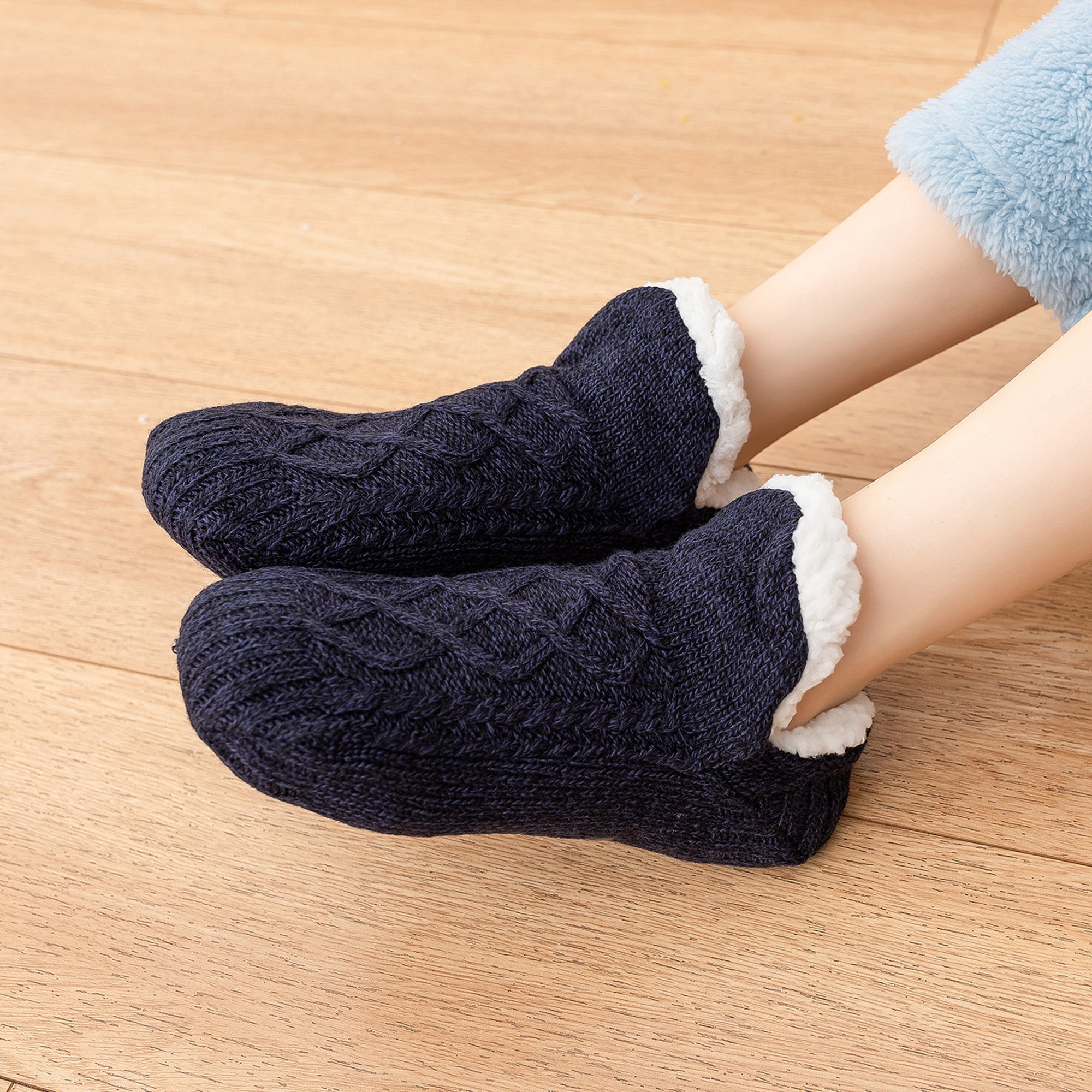 Anna-Kaci Cozy Cable Knit Plush-Lined Slipper Socks with Soft Warm Interior, Non-Slip Grips, and Flexible Low-Cut Fit