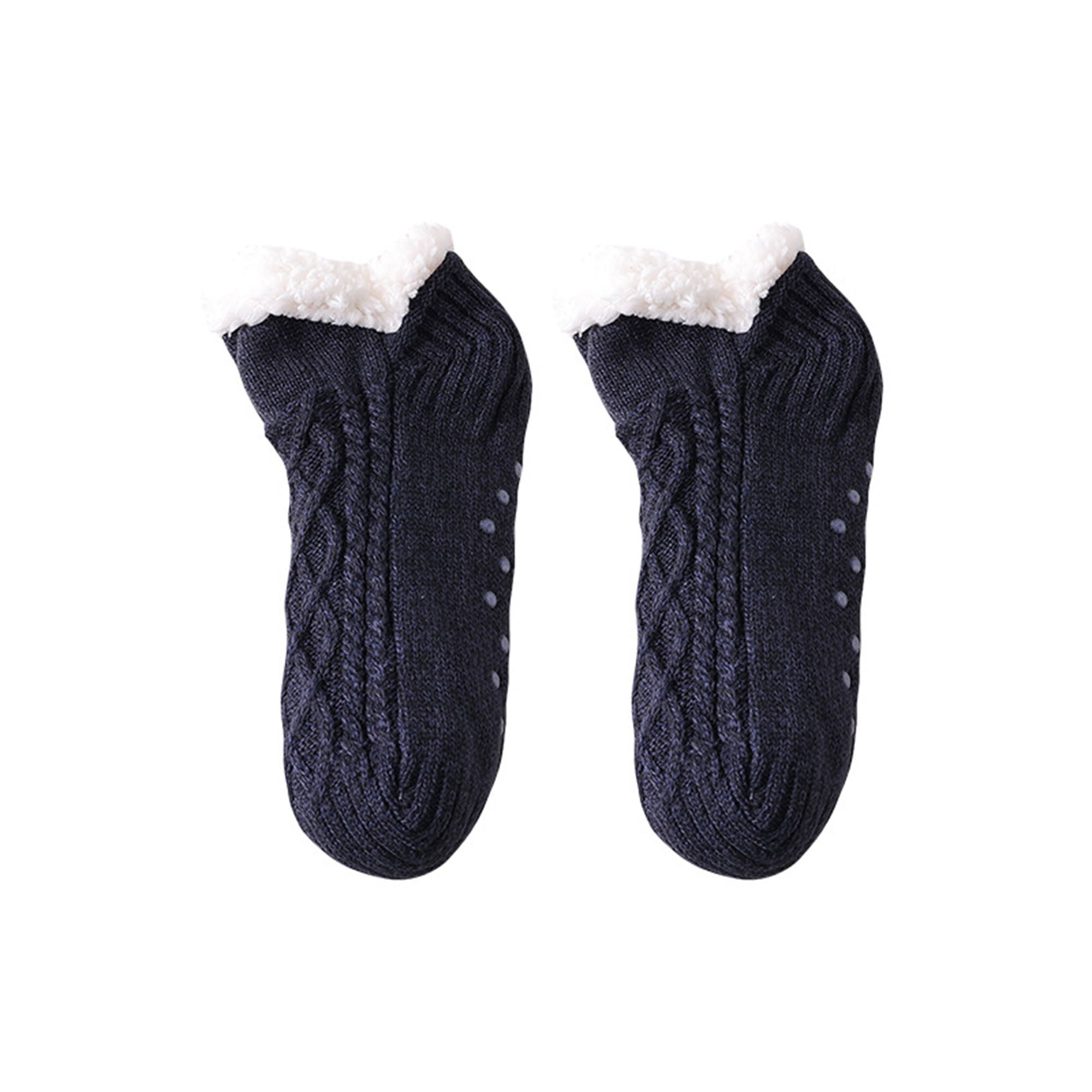 Anna-Kaci Cozy Cable Knit Plush-Lined Slipper Socks with Soft Warm Interior, Non-Slip Grips, and Flexible Low-Cut Fit