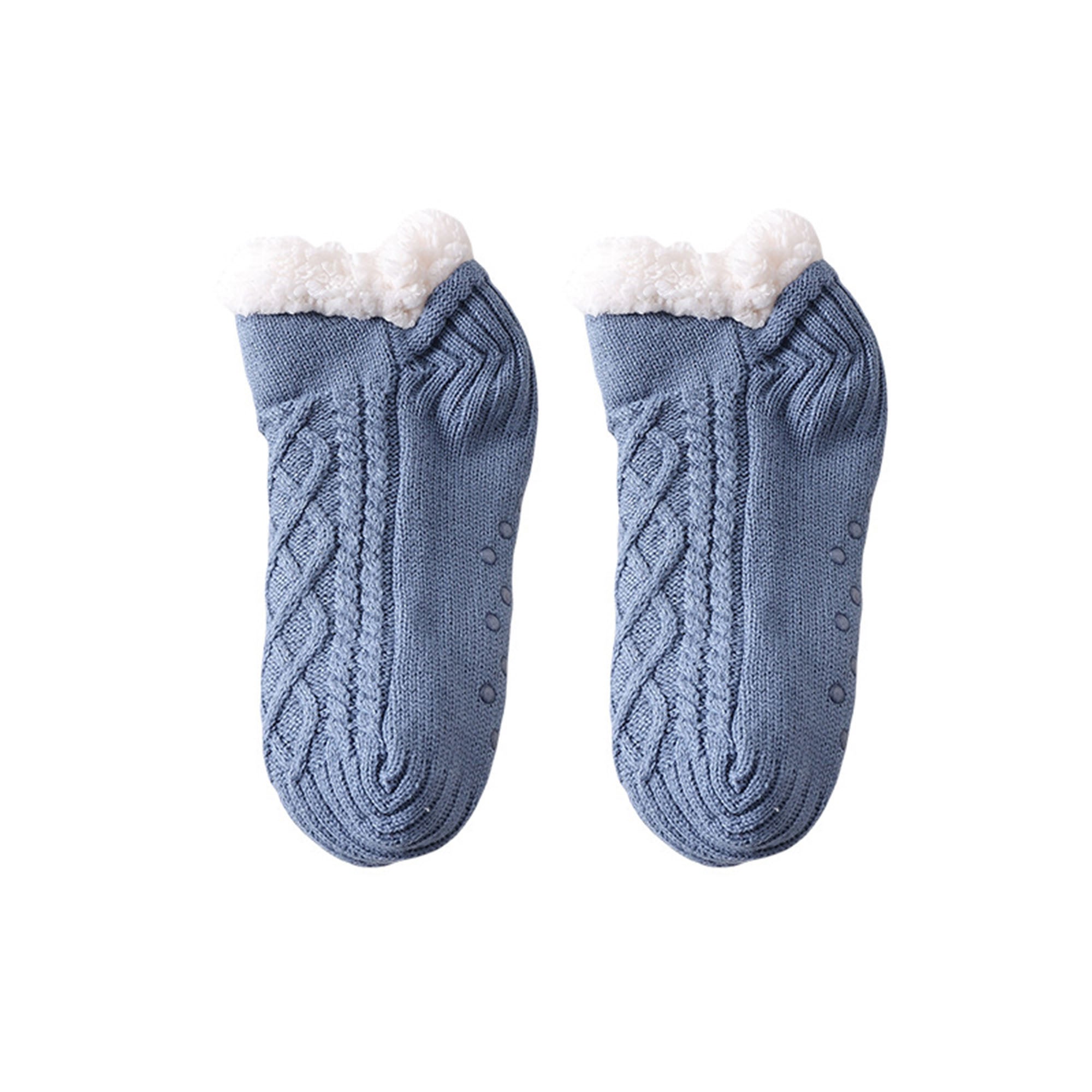 Anna-Kaci Cozy Cable Knit Plush-Lined Slipper Socks with Soft Warm Interior, Non-Slip Grips, and Flexible Low-Cut Fit