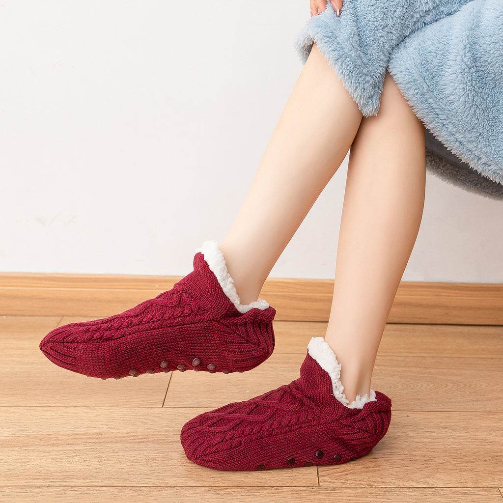 Anna-Kaci Cozy Cable Knit Plush-Lined Slipper Socks with Soft Warm Interior, Non-Slip Grips, and Flexible Low-Cut Fit