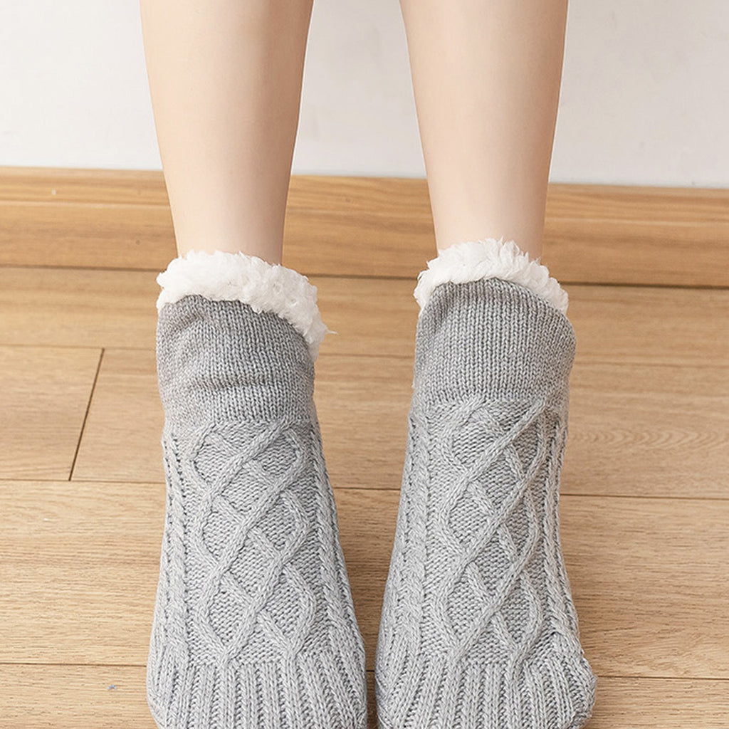 Anna-Kaci Cozy Cable Knit Plush-Lined Slipper Socks with Soft Warm Interior, Non-Slip Grips, and Flexible Low-Cut Fit
