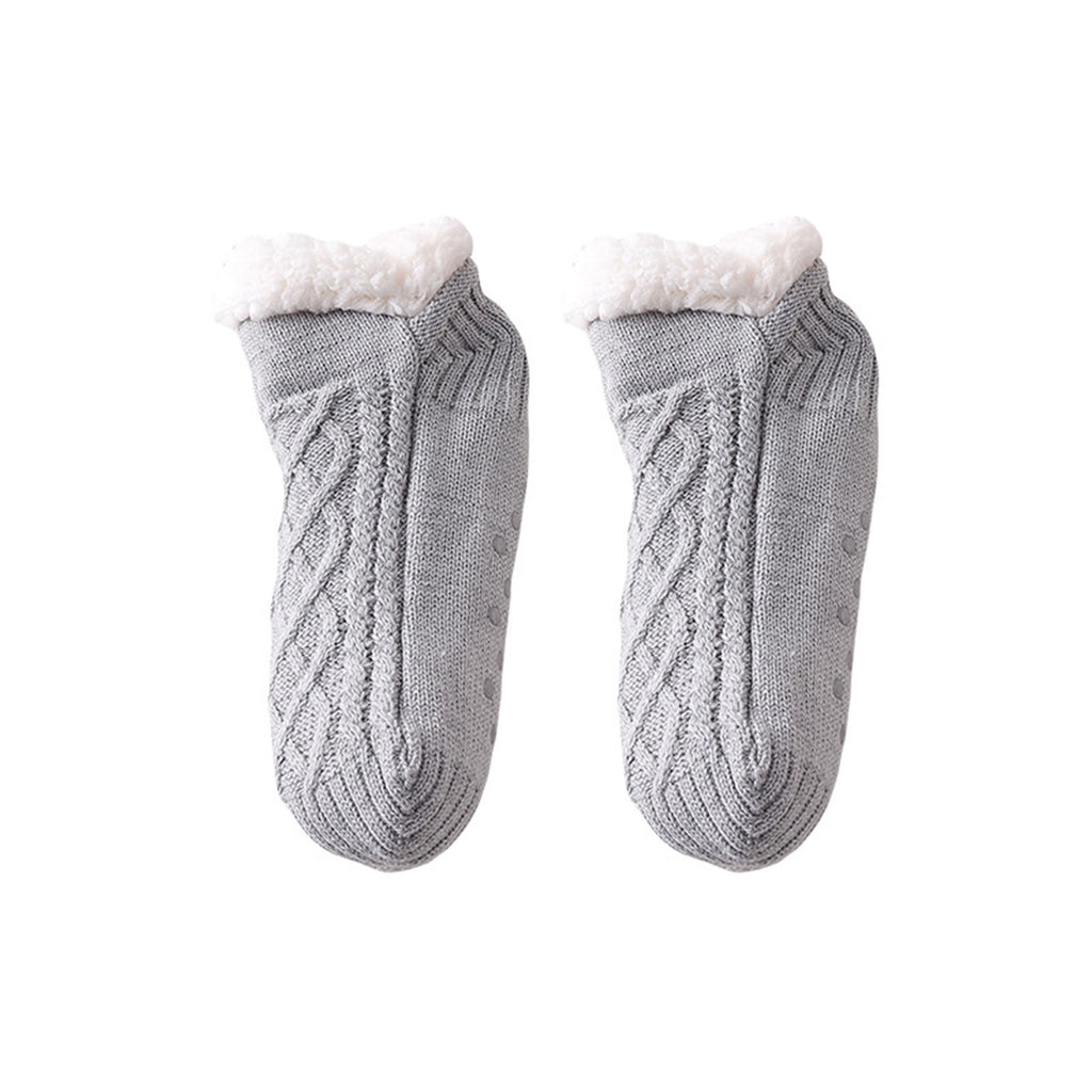 Anna-Kaci Cozy Cable Knit Plush-Lined Slipper Socks with Soft Warm Interior, Non-Slip Grips, and Flexible Low-Cut Fit