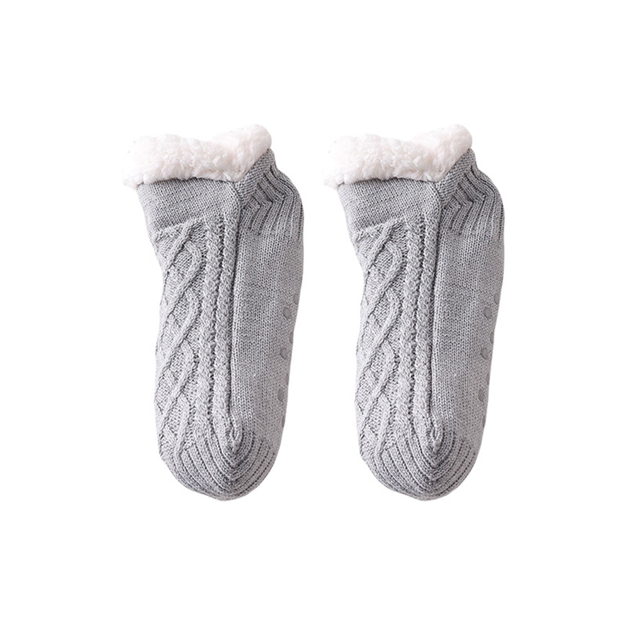 Anna-Kaci Cozy Cable Knit Plush-Lined Slipper Socks with Soft Warm Interior, Non-Slip Grips, and Flexible Low-Cut Fit