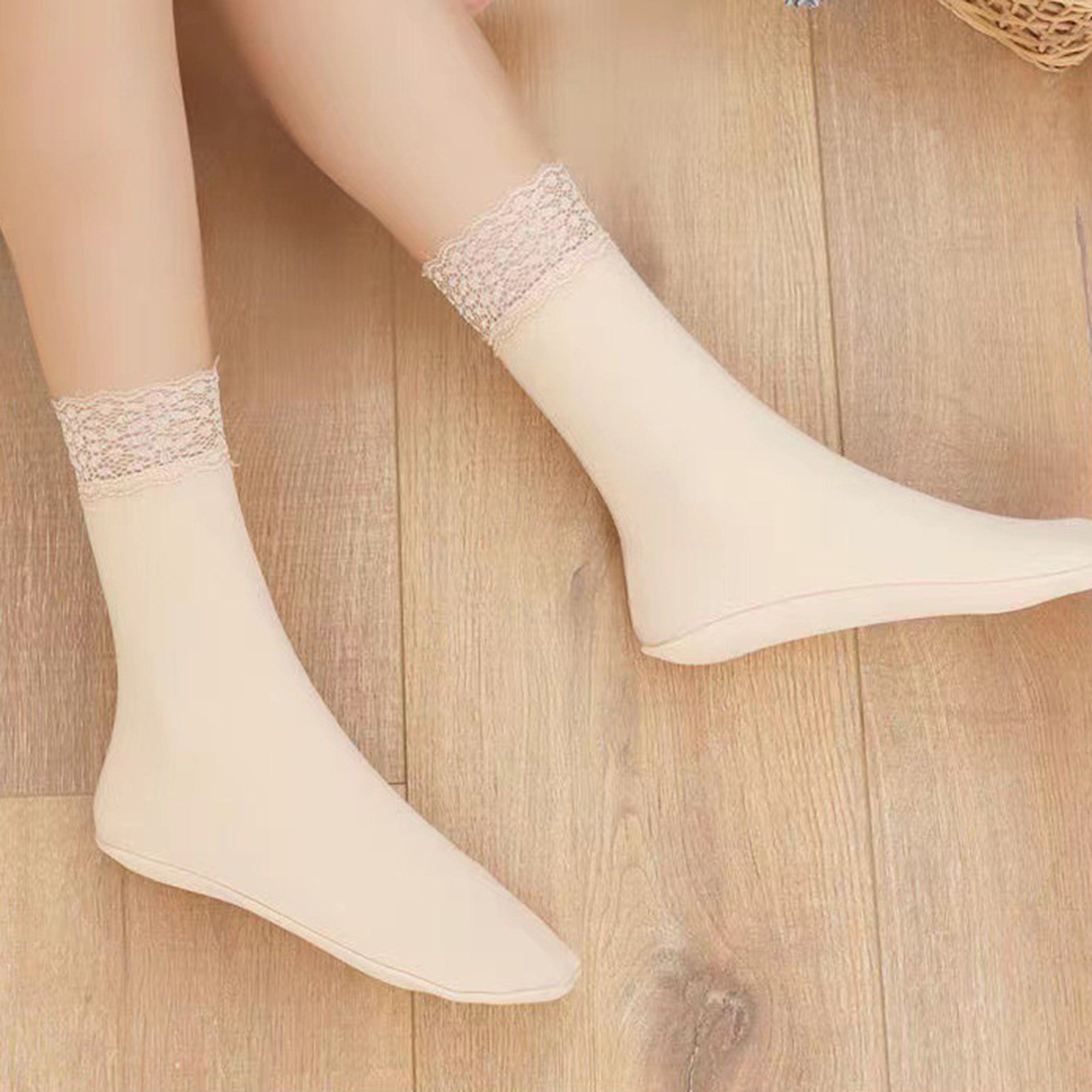 Anna-Kaci Women¡¯s Lace Trim Crew Socks 3-pair Set Soft Knit Stretchy Dress Socks with Decorative Cuff