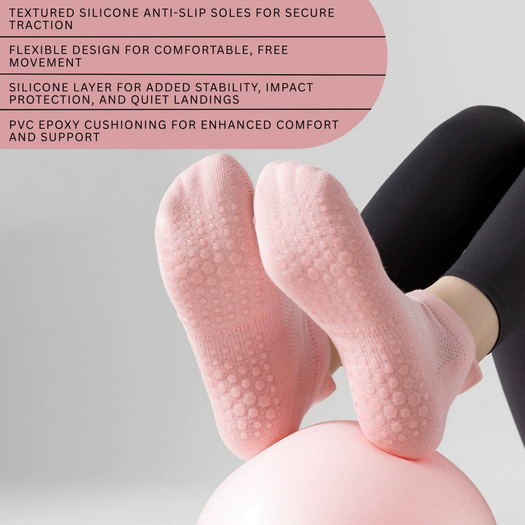 Anna-Kaci 3-Piece Women's Low-Cut Grip Socks Set with Breathable Knit Texture and Soft Stretch Non-Slip Design