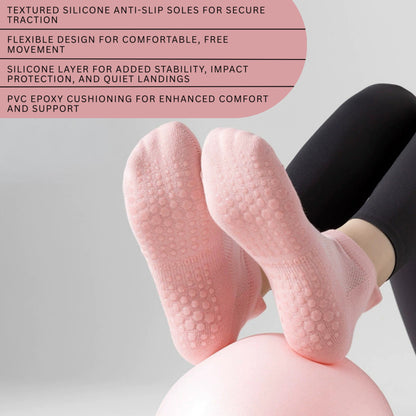 Anna-Kaci 3-Piece Women's Low-Cut Grip Socks Set with Breathable Knit Texture and Soft Stretch Non-Slip Design