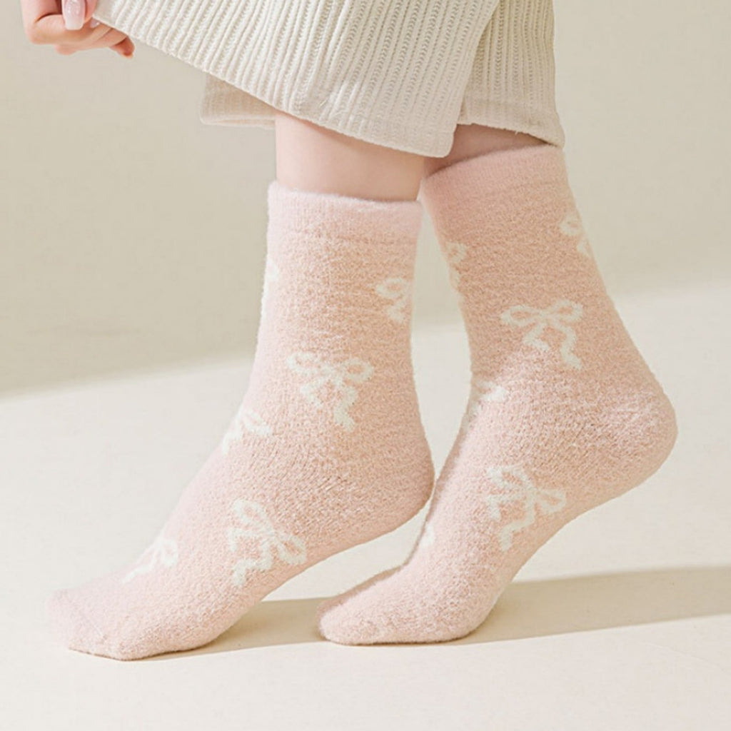 Anna-Kaci 3-Pair Women's Soft Knit Crew Socks with Allover Bow Pattern Stretch Fabric Cozy Comfort Set