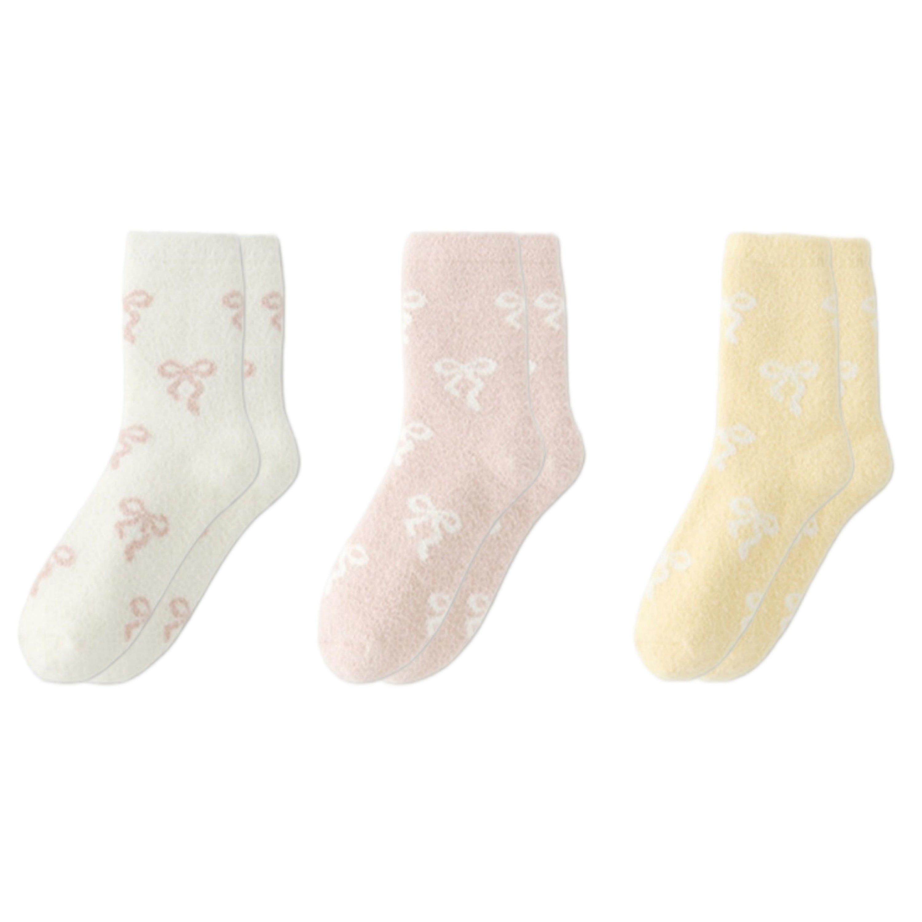 Anna-Kaci 3-Pair Women's Soft Knit Crew Socks with Allover Bow Pattern Stretch Fabric Cozy Comfort Set