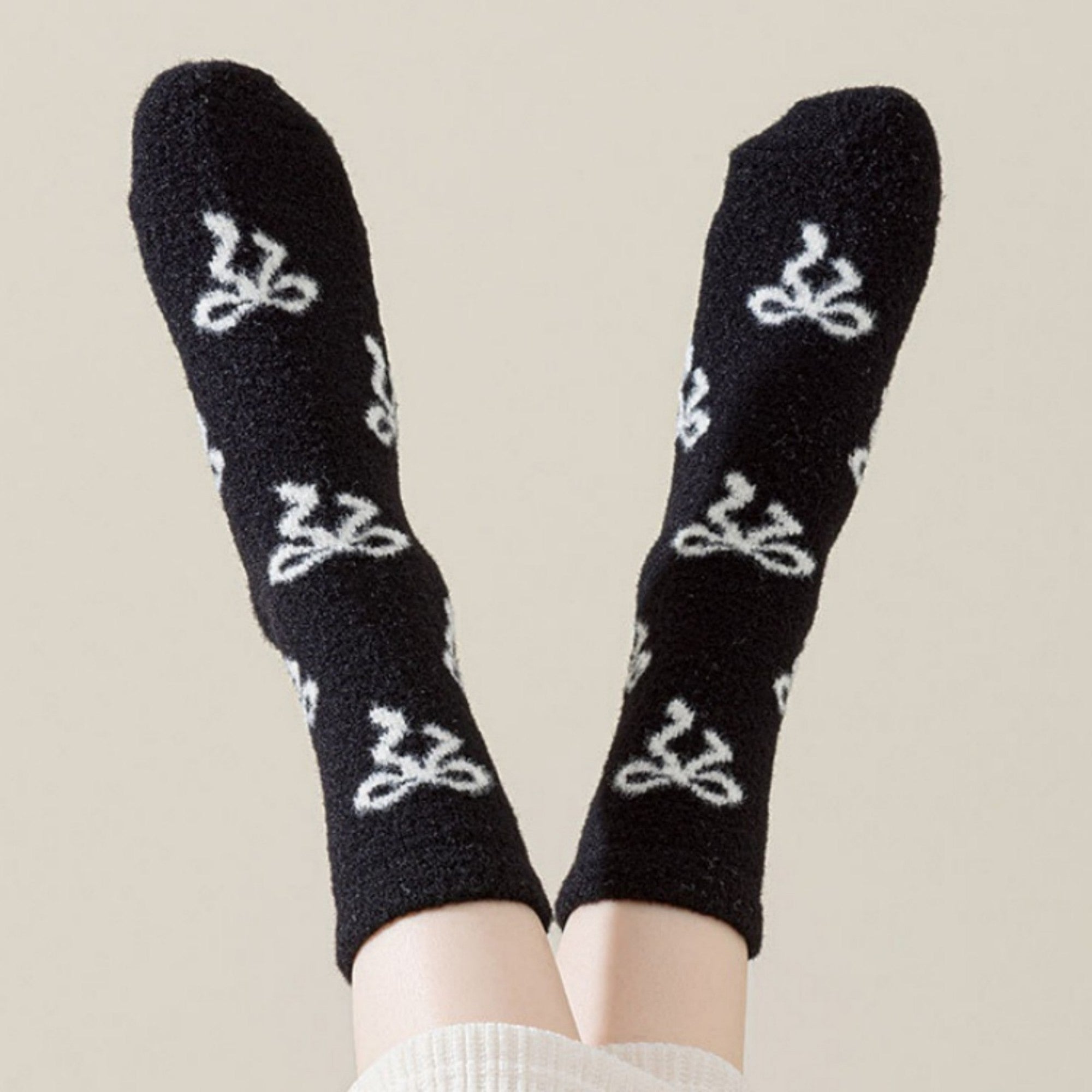 Anna-Kaci 3-Pair Women's Soft Knit Crew Socks with Allover Bow Pattern Stretch Fabric Cozy Comfort Set