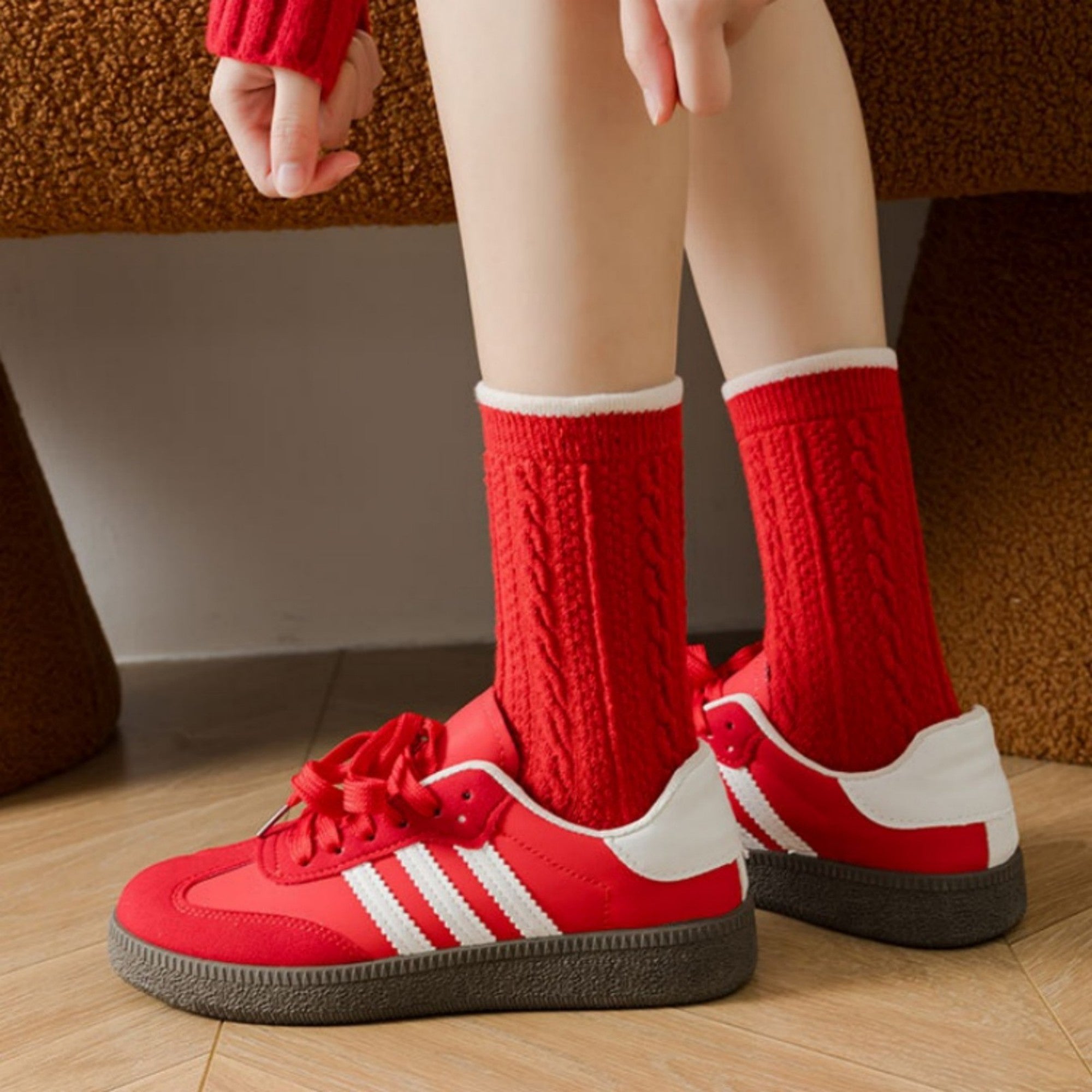 Anna-Kaci 3-Pair Women's Soft Knit Crew Socks with Polka Dot Cable Knit and Stripe Patterns Comfort Set