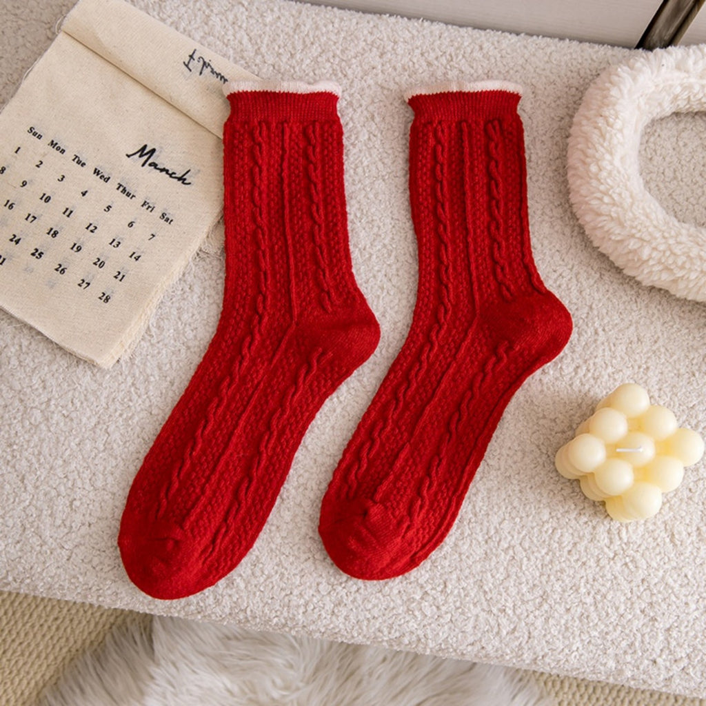Anna-Kaci 3-Pair Women's Soft Knit Crew Socks with Polka Dot Cable Knit and Stripe Patterns Comfort Set