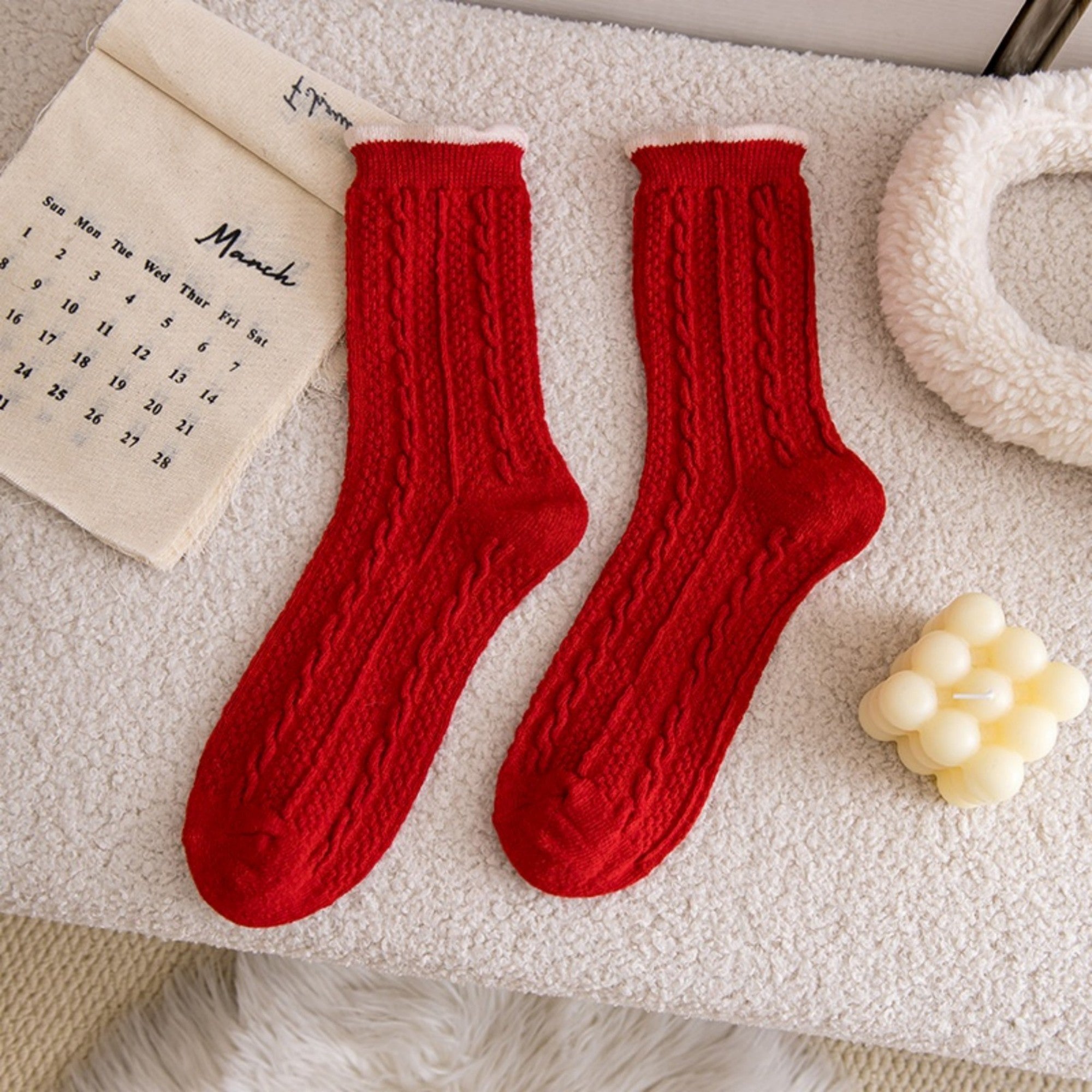 Anna-Kaci 3-Pair Women's Soft Knit Crew Socks with Polka Dot Cable Knit and Stripe Patterns Comfort Set