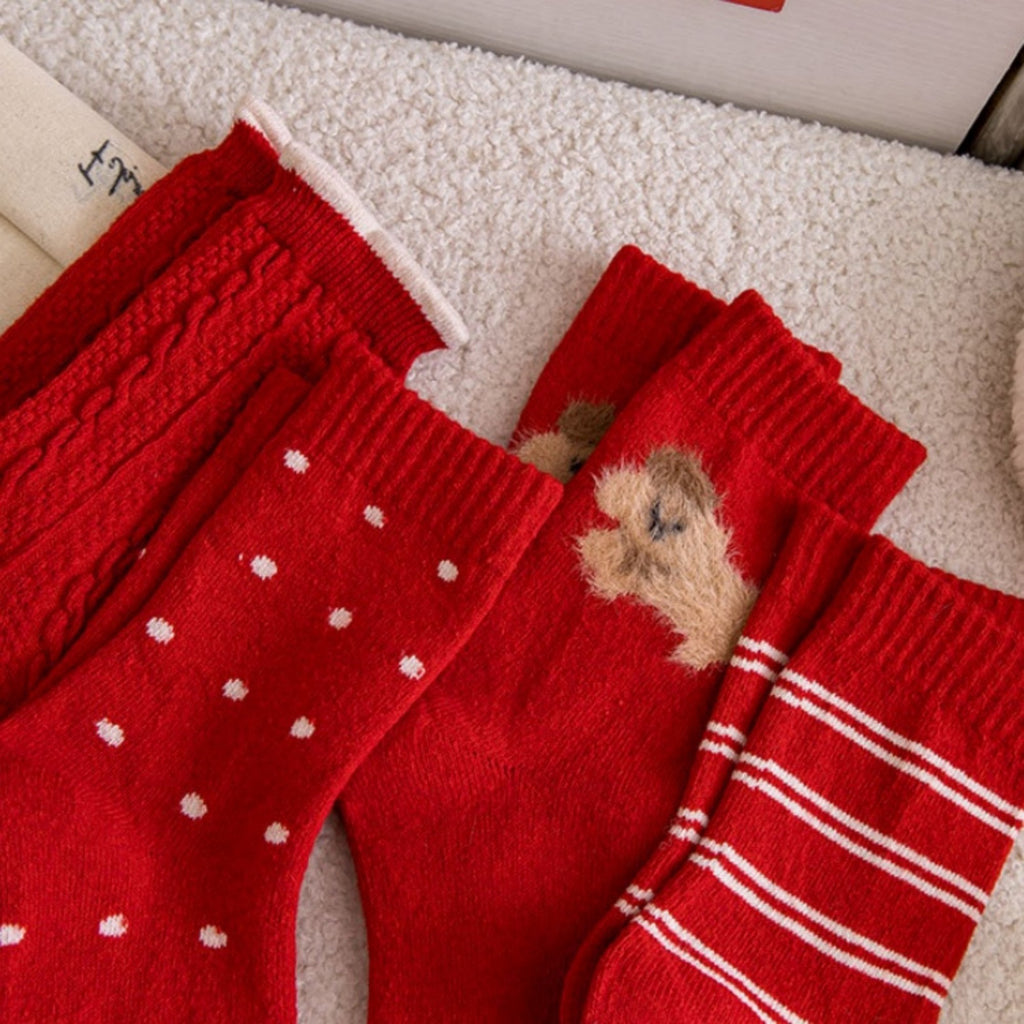 Anna-Kaci 3-Pair Women's Soft Knit Crew Socks with Polka Dot Cable Knit and Stripe Patterns Comfort Set