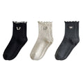 Anna-Kaci 3-Pair Women's Soft Ribbed Ankle Socks with Lettuce Edge Trim and Bow Accent Stretch Knit Comfort Set US(5-10)