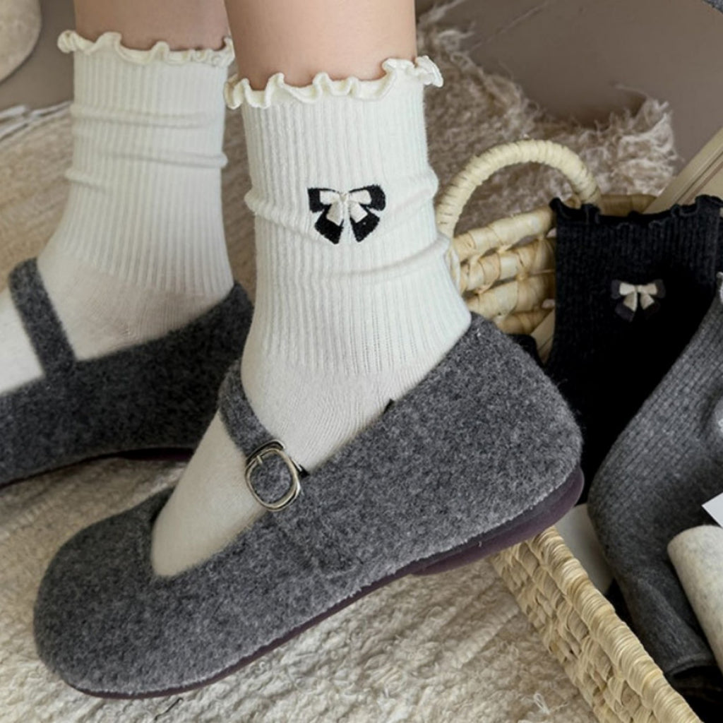 Anna-Kaci 3-Pair Women's Soft Ribbed Ankle Socks with Lettuce Edge Trim and Bow Accent Stretch Knit Comfort Set US(5-10)