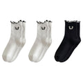Anna-Kaci 3-Pair Women's Soft Ribbed Ankle Socks with Lettuce Edge Trim and Bow Accent Stretch Knit Comfort Set US(5-10)