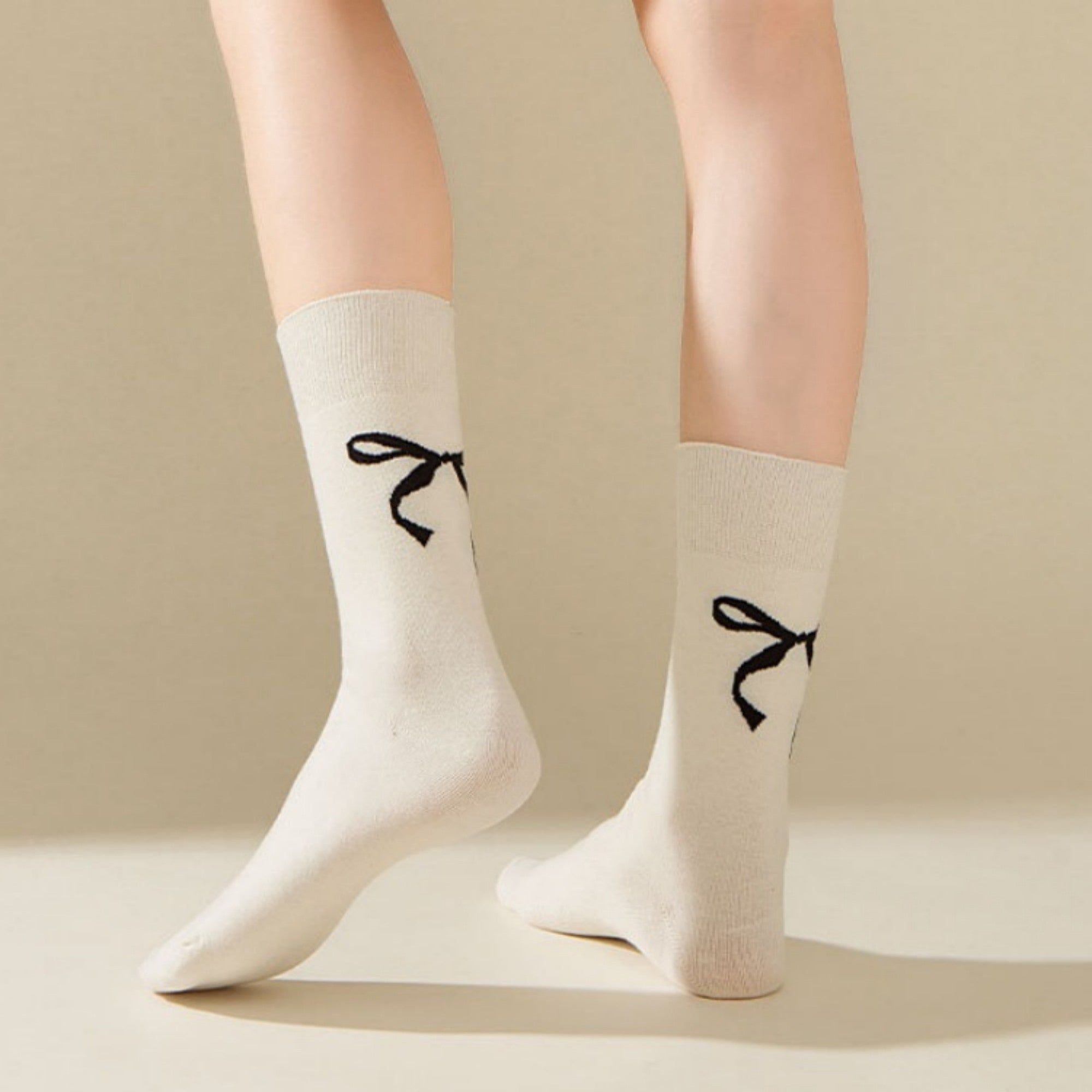 Anna-Kaci 4-Pair Women's Soft Knit Crew Socks with Minimal Logo Detail Stretch Fabric Everyday Comfort Set