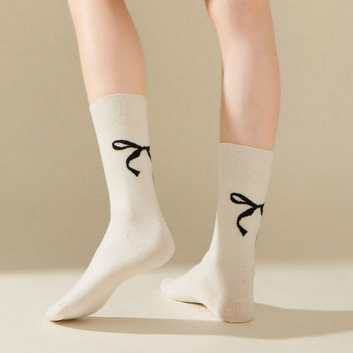 Anna-Kaci 4-Pair Women's Soft Knit Crew Socks with Minimal Logo Detail Stretch Fabric Everyday Comfort Set