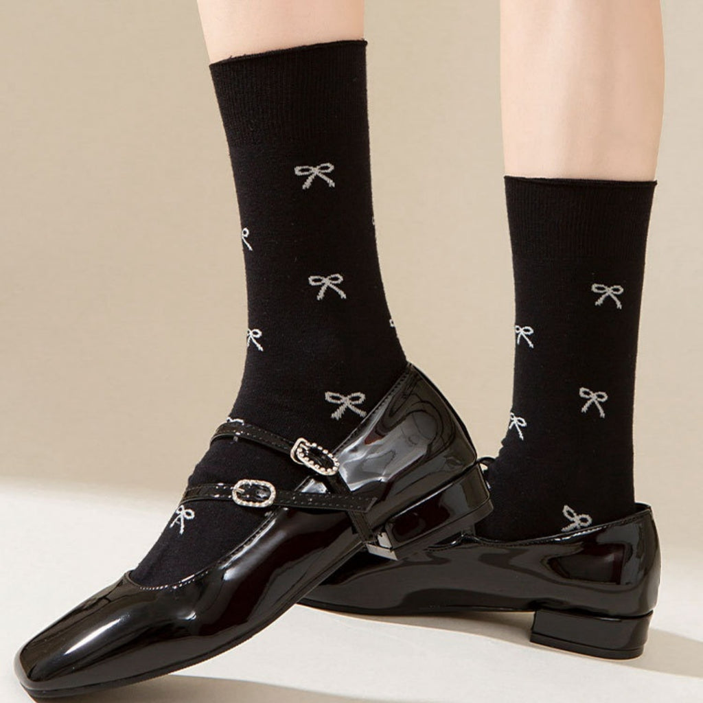 Anna-Kaci 4-Pair Women's Soft Knit Crew Socks with Minimal Logo Detail Stretch Fabric Everyday Comfort Set