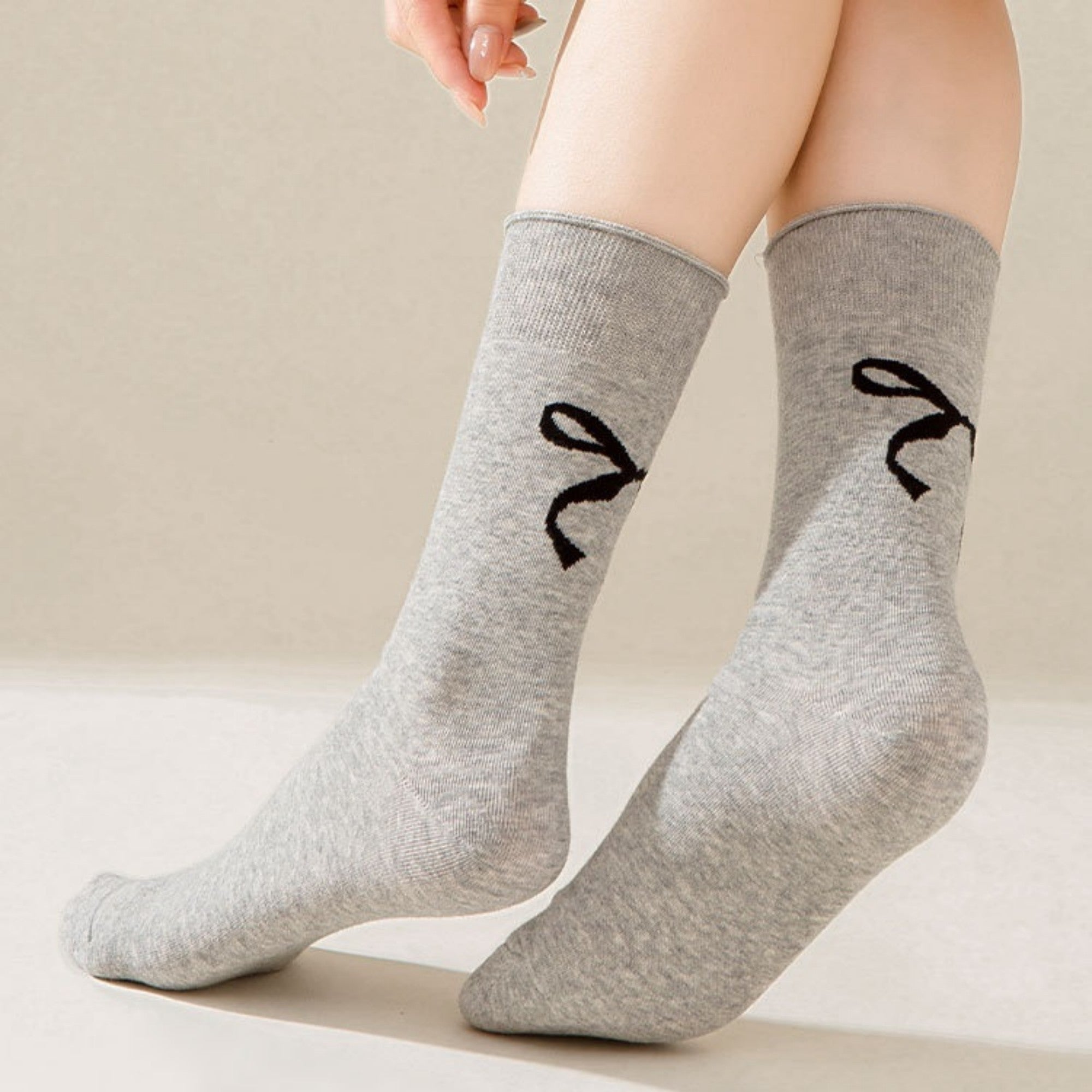 Anna-Kaci 4-Pair Women's Soft Knit Crew Socks with Minimal Logo Detail Stretch Fabric Everyday Comfort Set