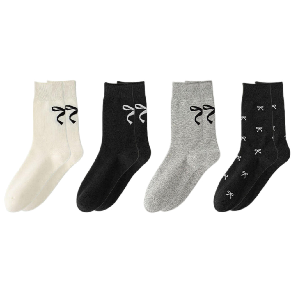 Anna-Kaci 4-Pair Women's Soft Knit Crew Socks with Minimal Logo Detail Stretch Fabric Everyday Comfort Set