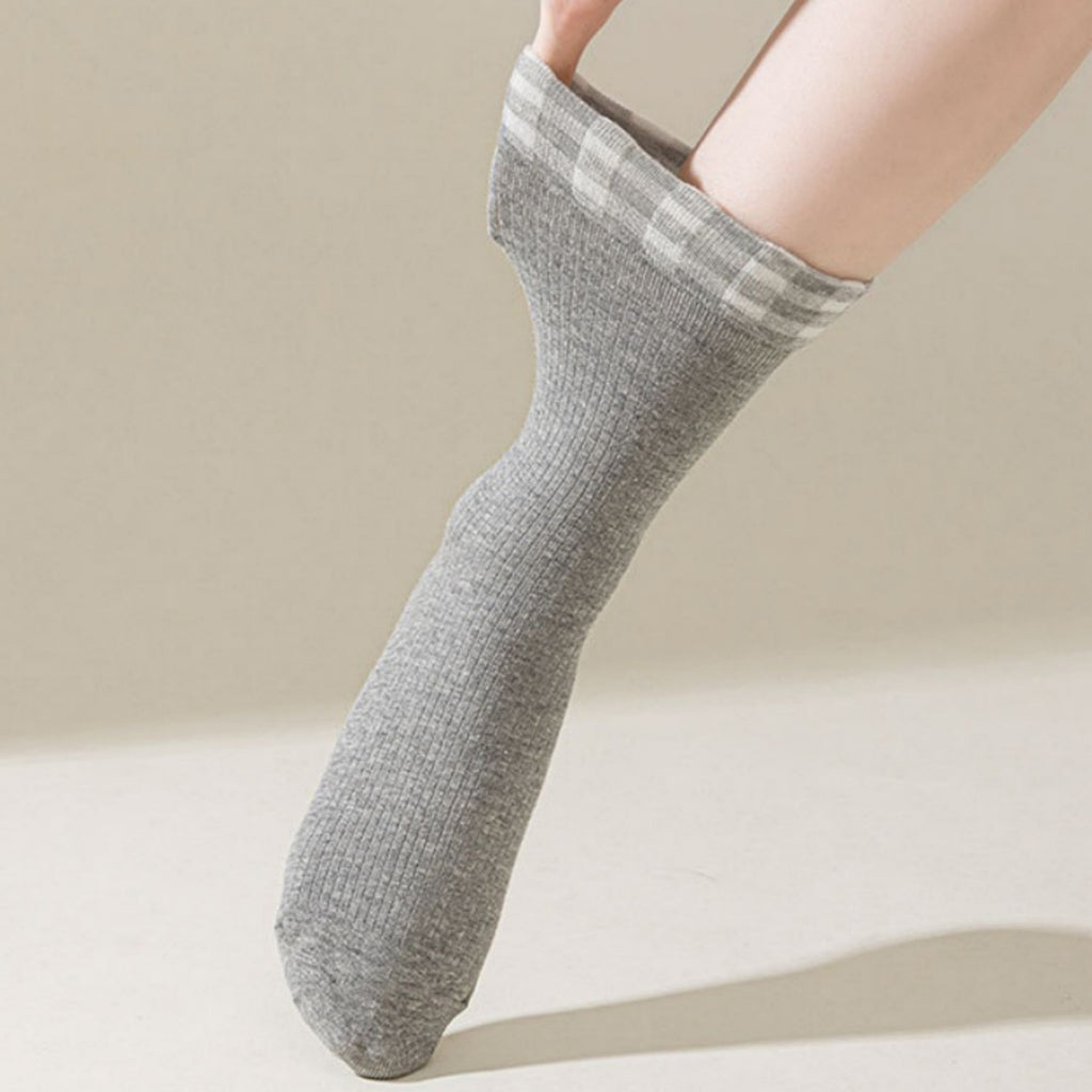 Anna-Kaci 4-Pair Women's Ribbed Crew Socks with Gingham Foldover Cuff Soft Stretch Cotton Feel Everyday Gift Set