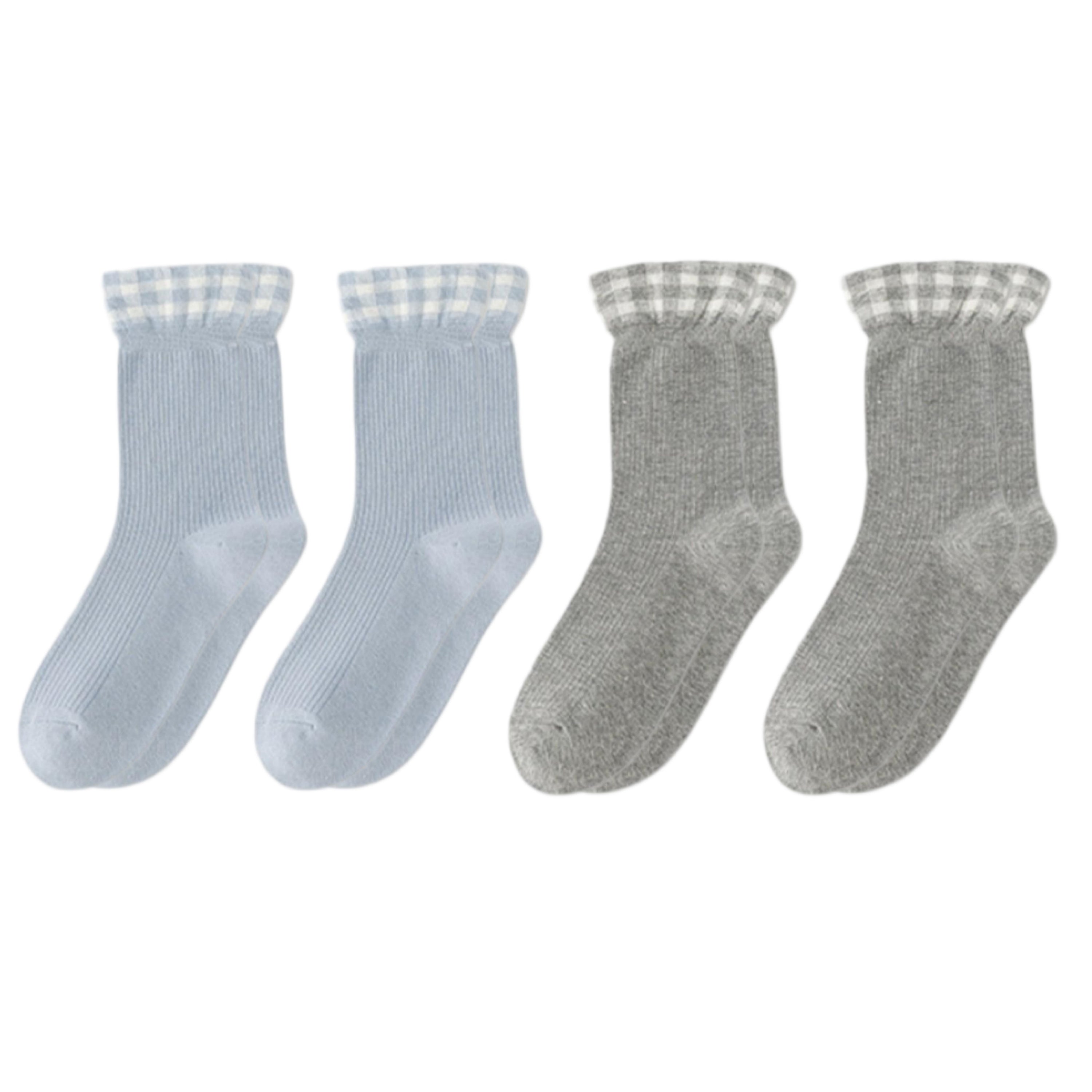 Anna-Kaci 4-Pair Women's Ribbed Crew Socks with Gingham Foldover Cuff Soft Stretch Cotton Feel Everyday Gift Set