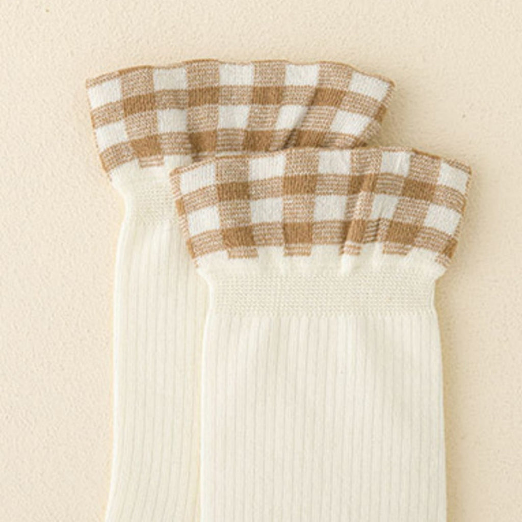 Anna-Kaci 4-Pair Women's Ribbed Crew Socks with Gingham Foldover Cuff Soft Stretch Cotton Feel Everyday Gift Set