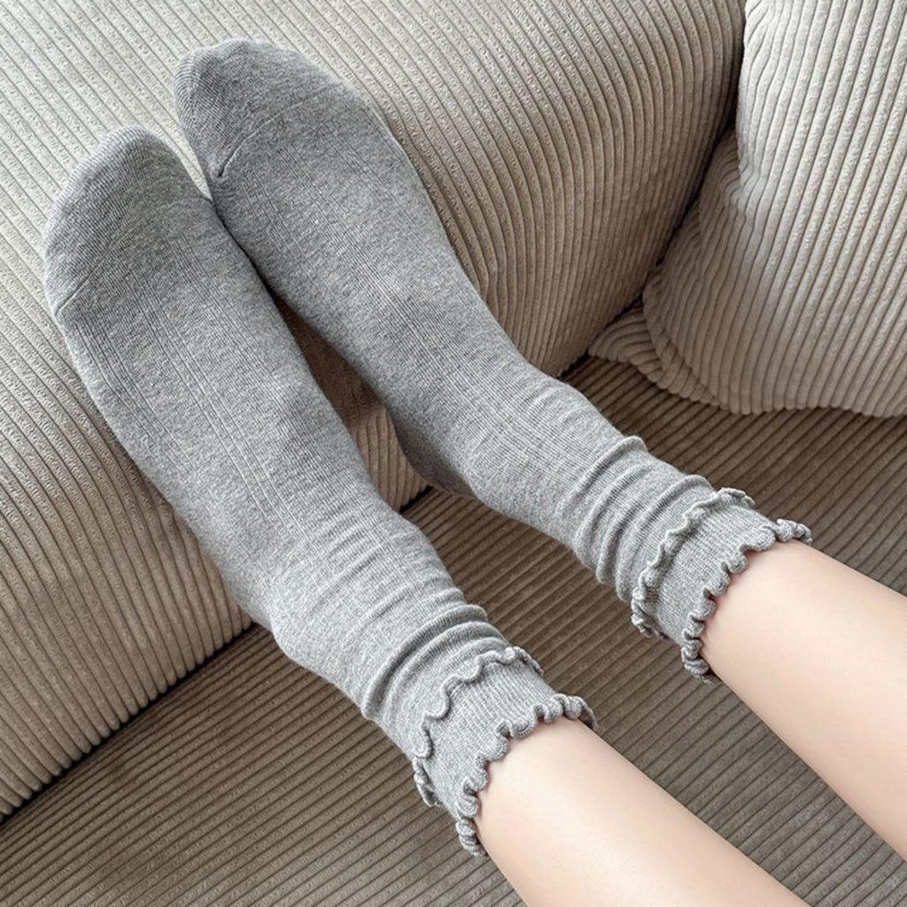 Anna-Kaci 3-Pair Women's Soft Ribbed Crew Socks with Lettuce Edge Cuff Stretch Cotton Feel Everyday Comfort Set