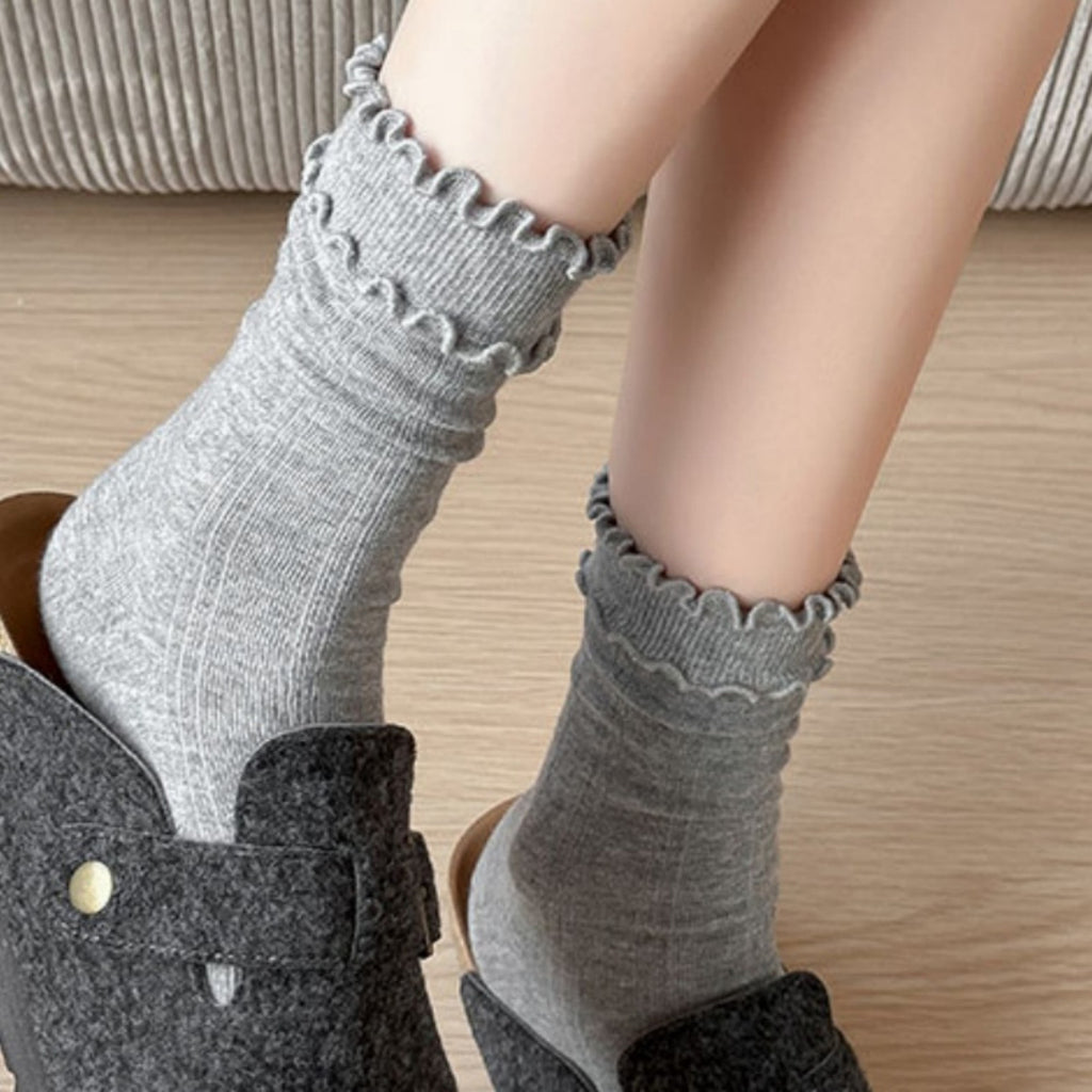 Anna-Kaci 3-Pair Women's Soft Ribbed Crew Socks with Lettuce Edge Cuff Stretch Cotton Feel Everyday Comfort Set