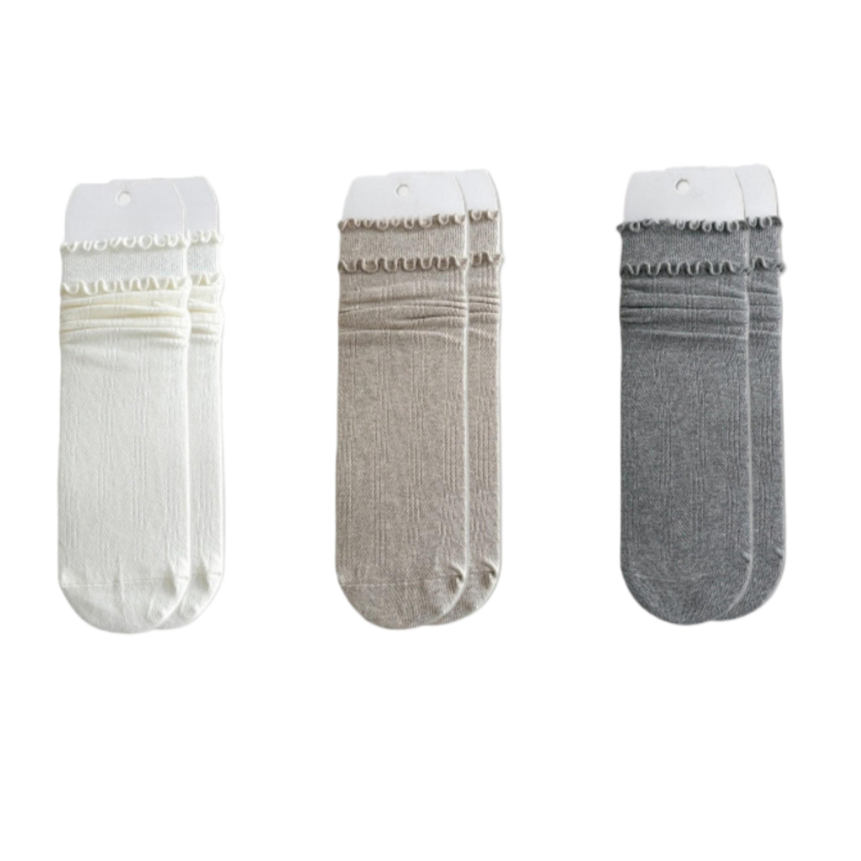Anna-Kaci 3-Pair Women's Soft Ribbed Crew Socks with Lettuce Edge Cuff Stretch Cotton Feel Everyday Comfort Set