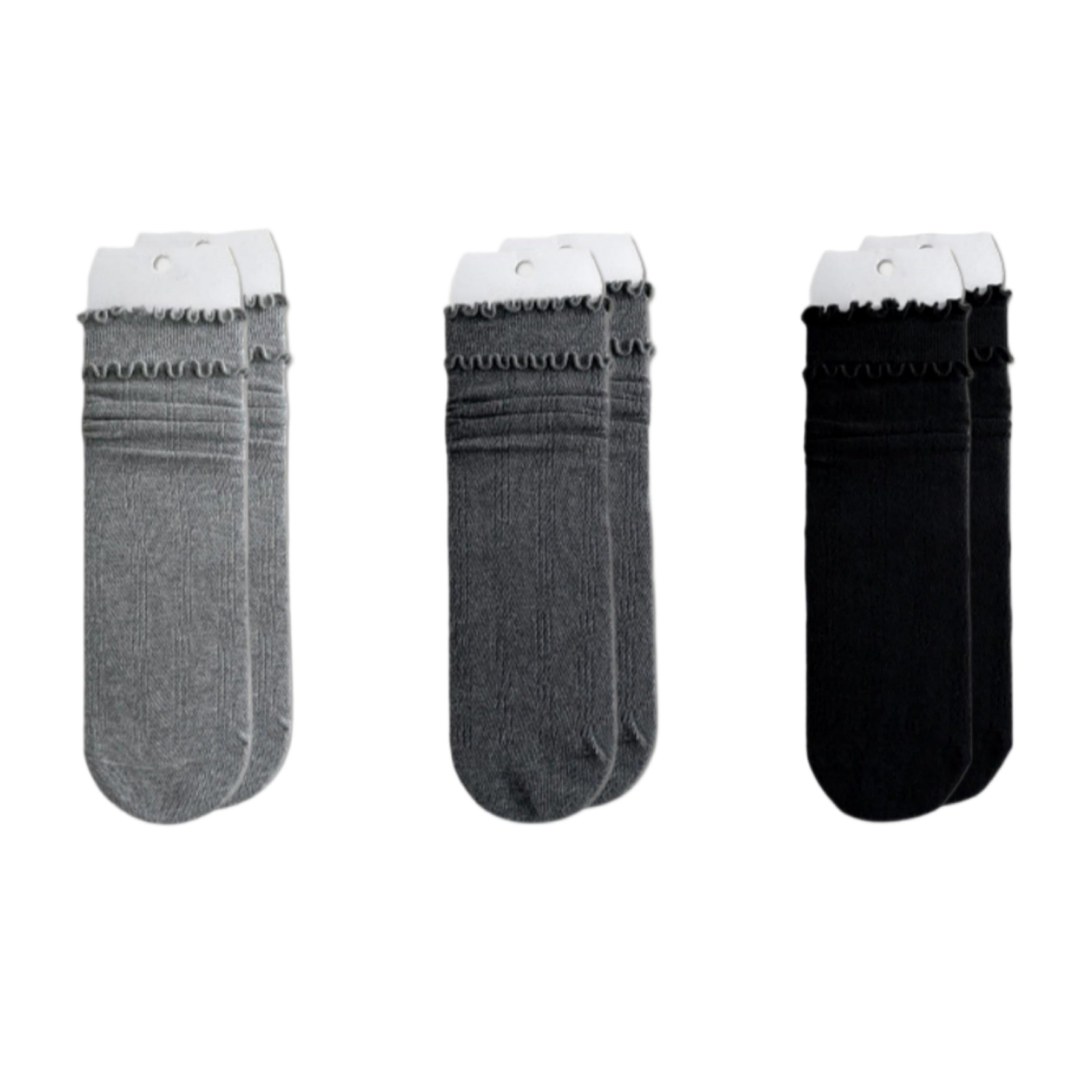 Anna-Kaci 3-Pair Women's Soft Ribbed Crew Socks with Lettuce Edge Cuff Stretch Cotton Feel Everyday Comfort Set