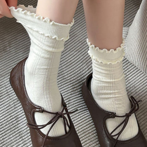 Anna-Kaci 3-Pair Women's Soft Ribbed Crew Socks with Lettuce Edge Cuff Stretch Cotton Feel Everyday Comfort Set