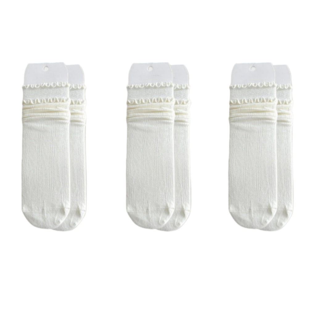 Anna-Kaci 3-Pair Women's Soft Ribbed Crew Socks with Lettuce Edge Cuff Stretch Cotton Feel Everyday Comfort Set